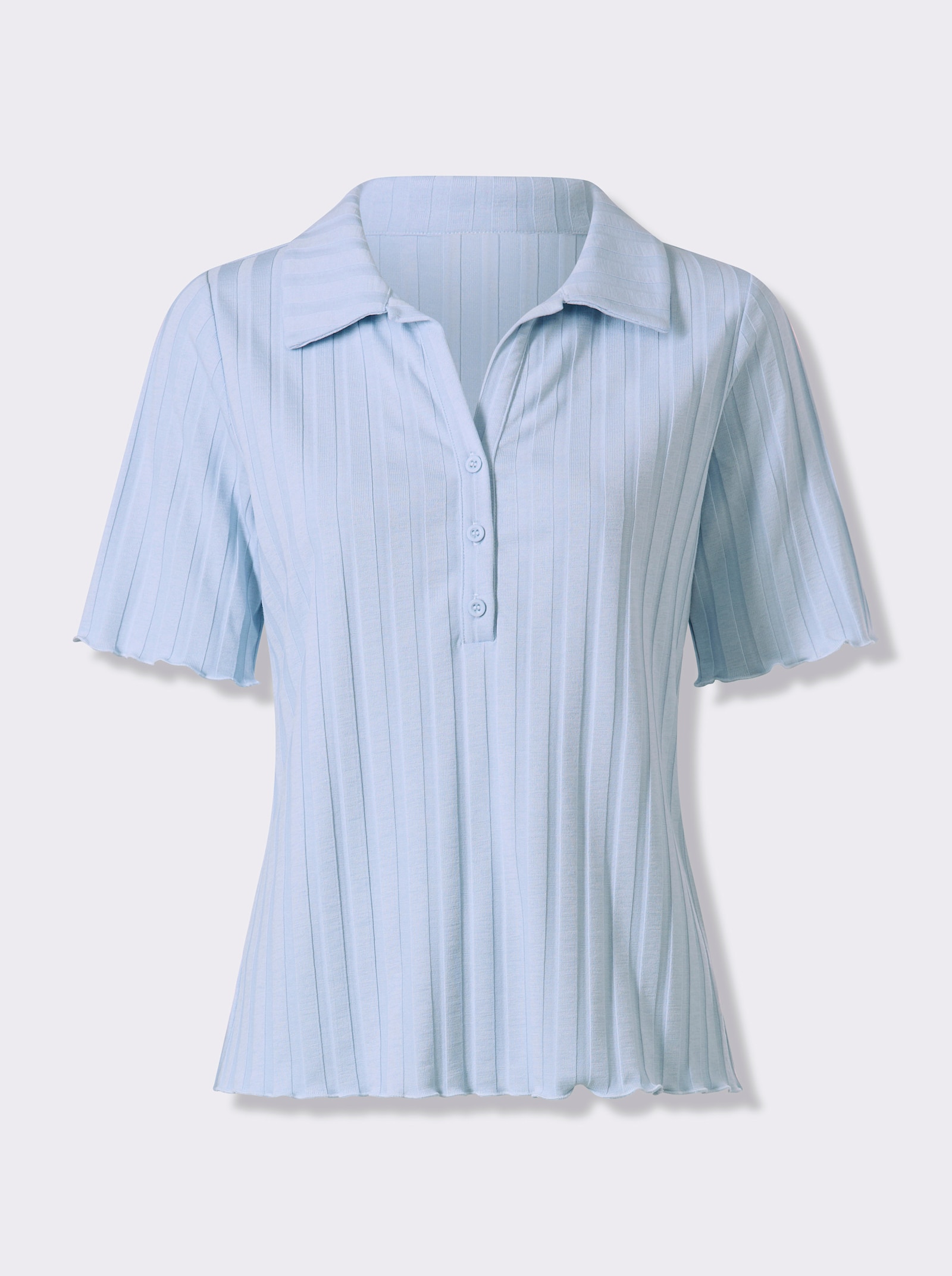 heine Kurzarmshirt mit Wellenkanten - hellblau