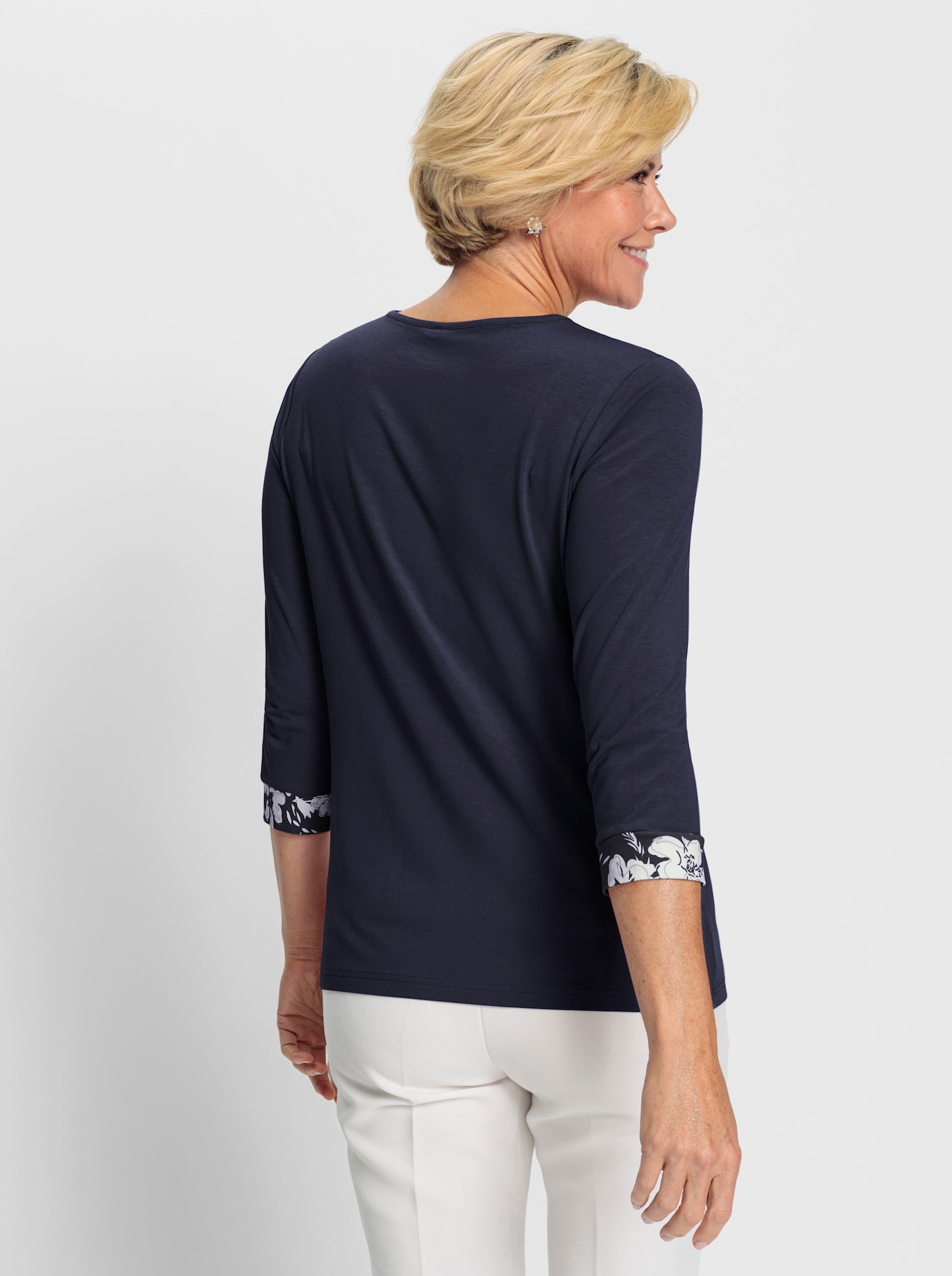 2-in-1-Shirt mit Bändchenverzierung - marine