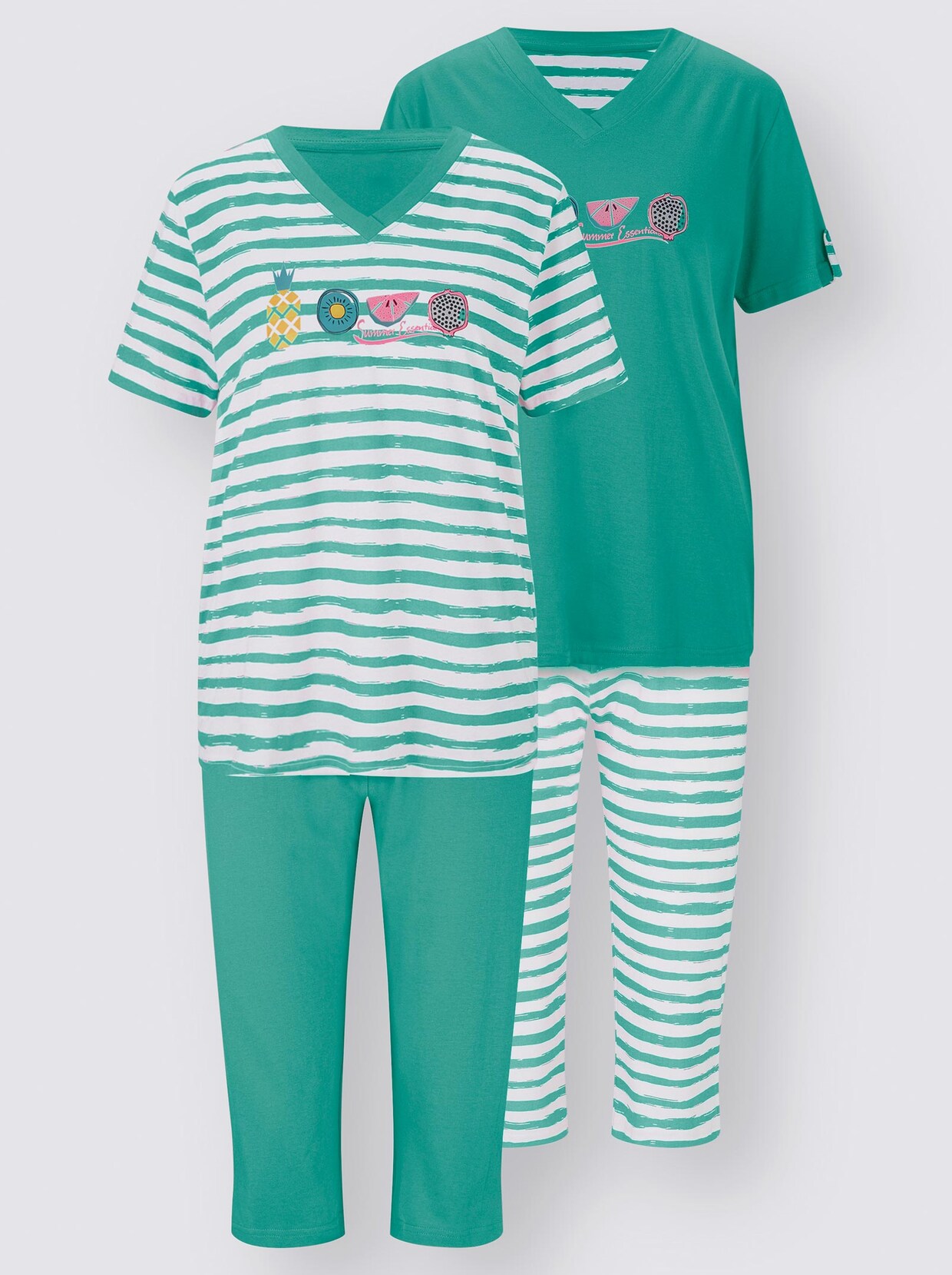 Comtessa Pyjamas courts - vert + vert à rayures fines