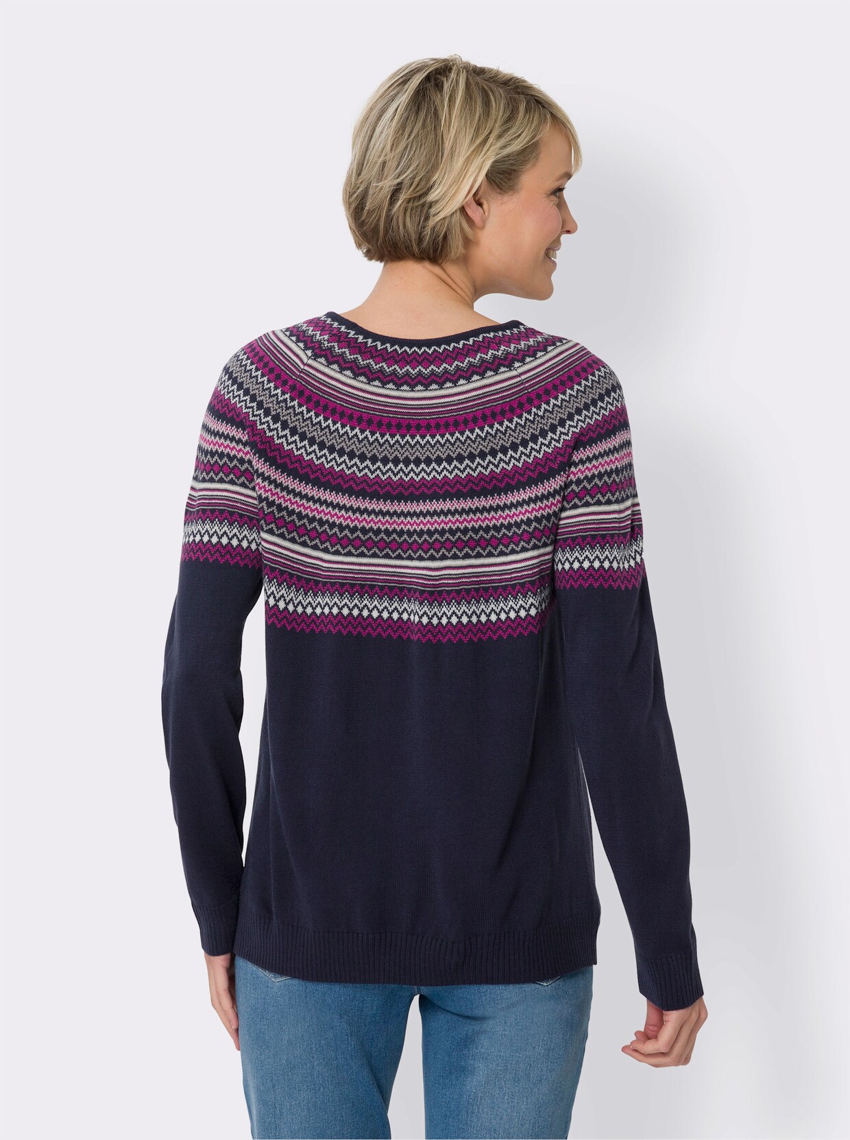 Norwegerpullover - marine-ecru-gemustert