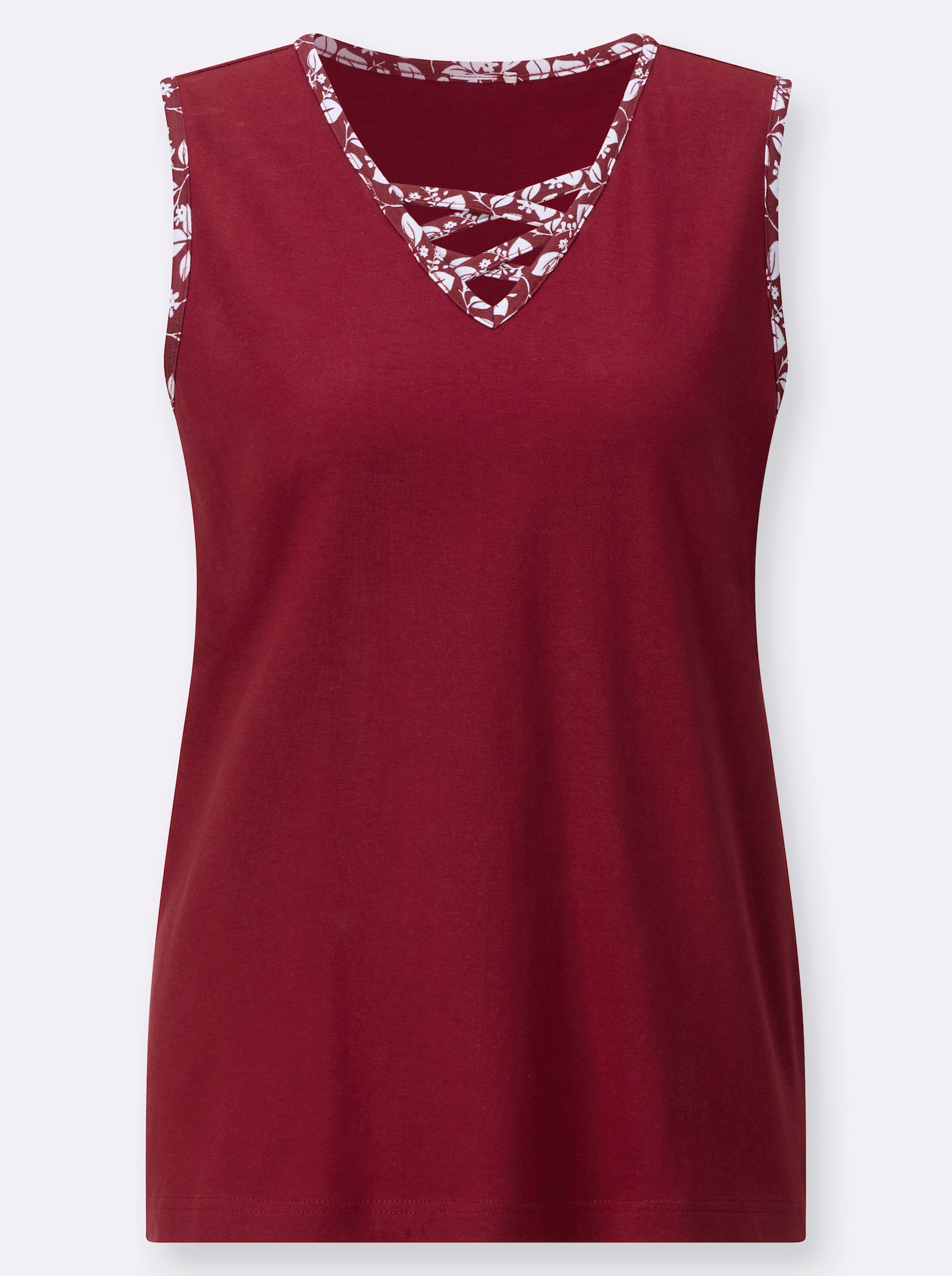Shirttop mit gemusterter Paspelierung - dunkelrot