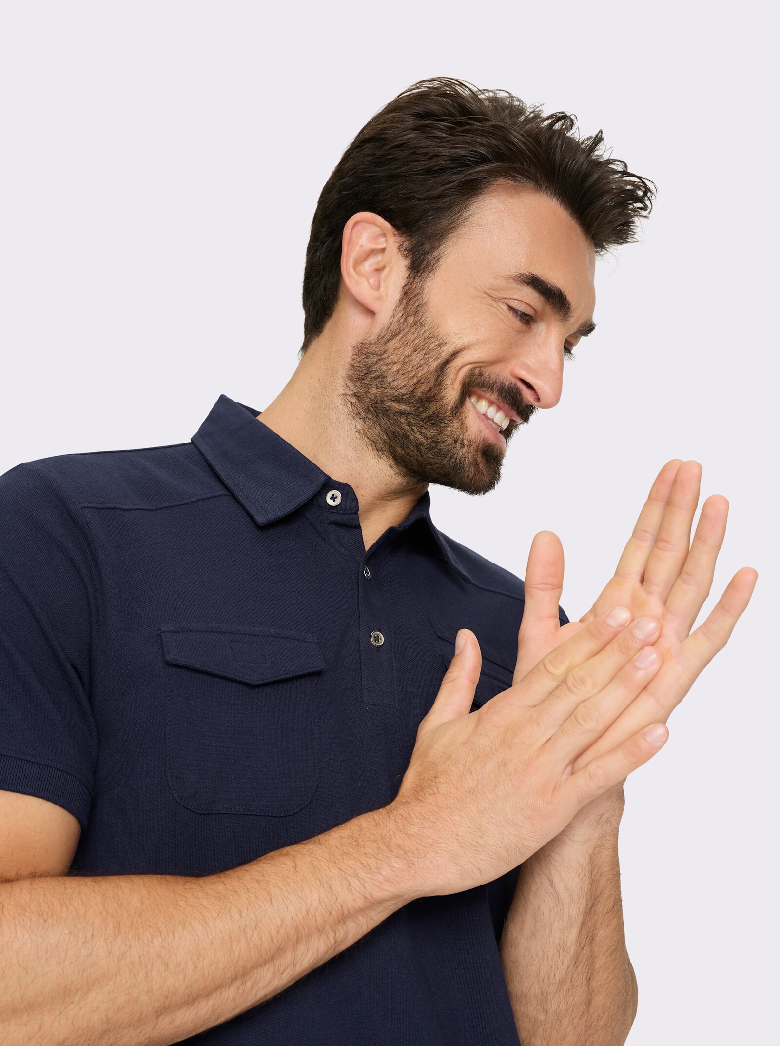 Marco Donati Kurzarmshirt mit Twill-Elementen - marine