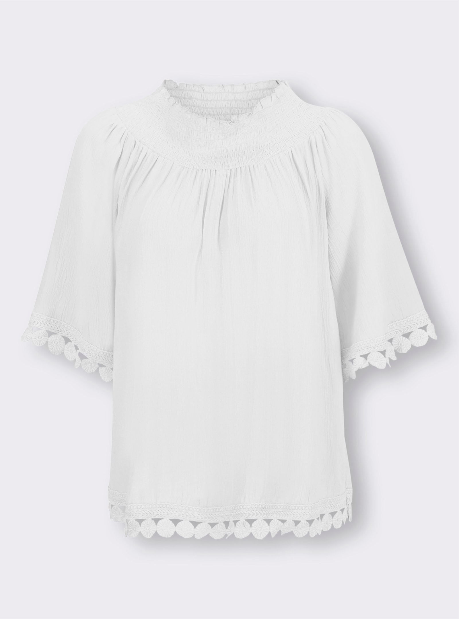 heine Crinklebluse mit Spitzenbesatz - weiß