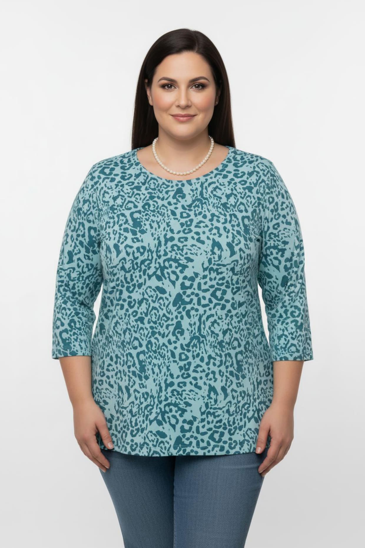 Longshirt mit Seitenschlitzen - aquamarin-bedruckt