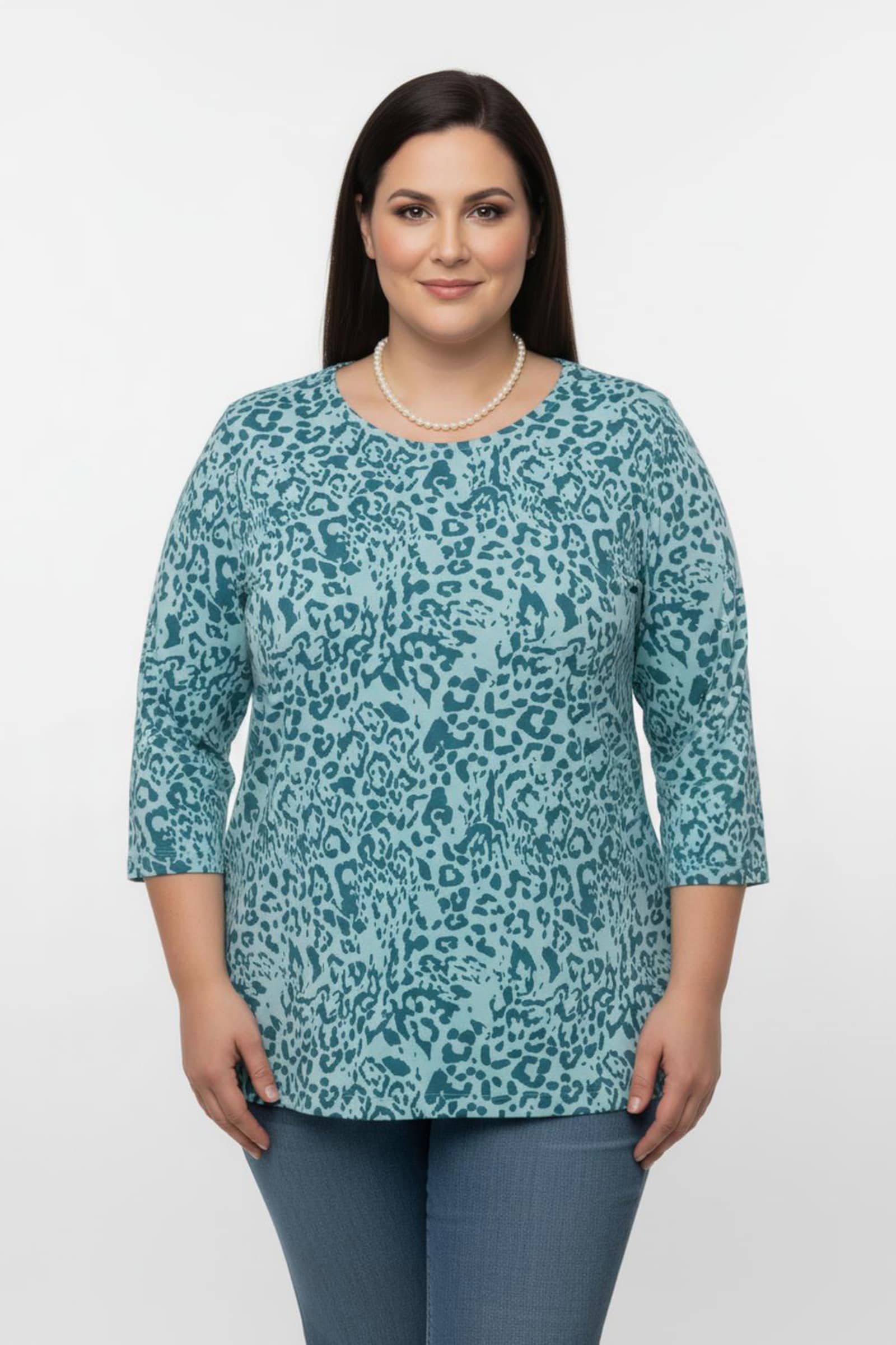 Longshirt mit Seitenschlitzen - aquamarin-bedruckt