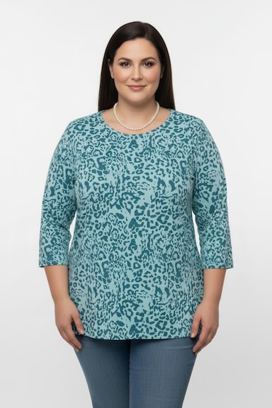 Longshirt mit Seitenschlitzen - aquamarin-bedruckt