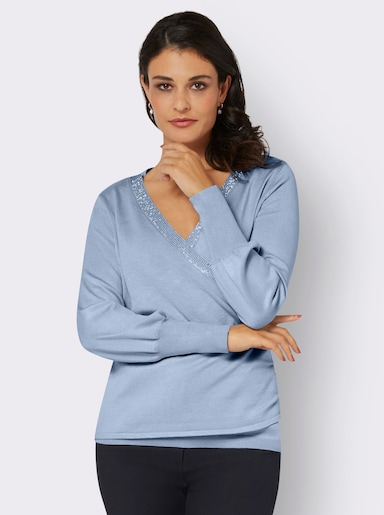 Wickelpullover mit Glitzersteinen - hellblau