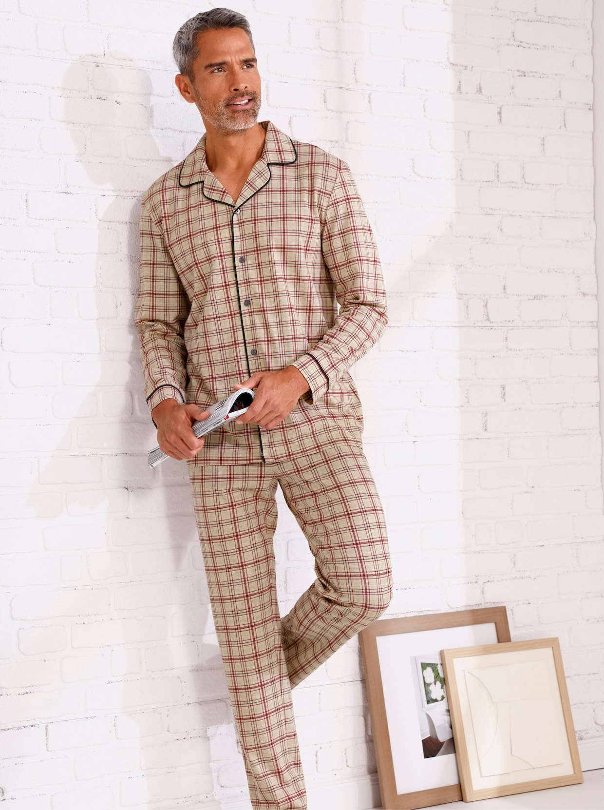 Pyjama - beige-kariert