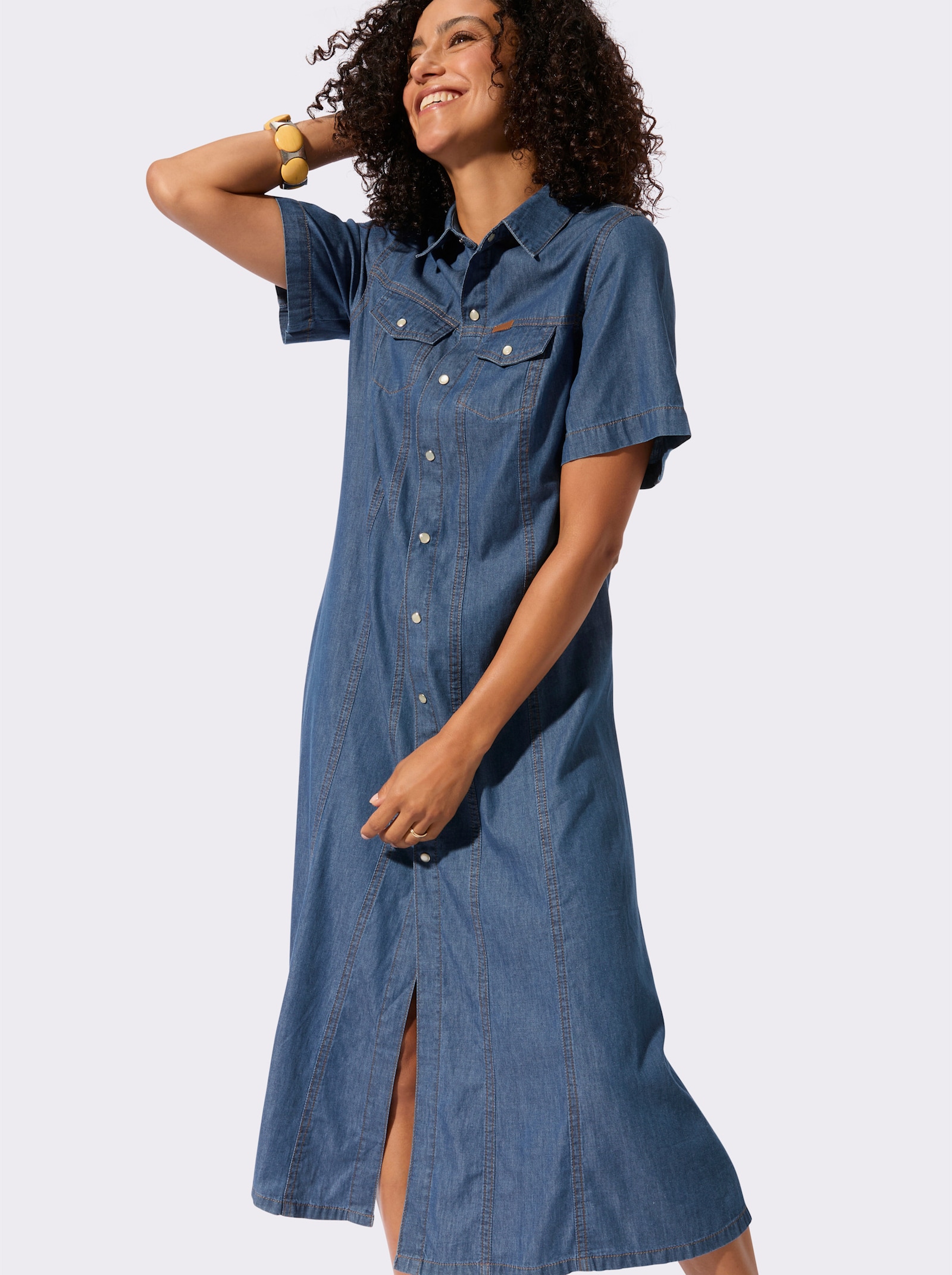 Jeanskleid in A-Form - blue-stone-washed