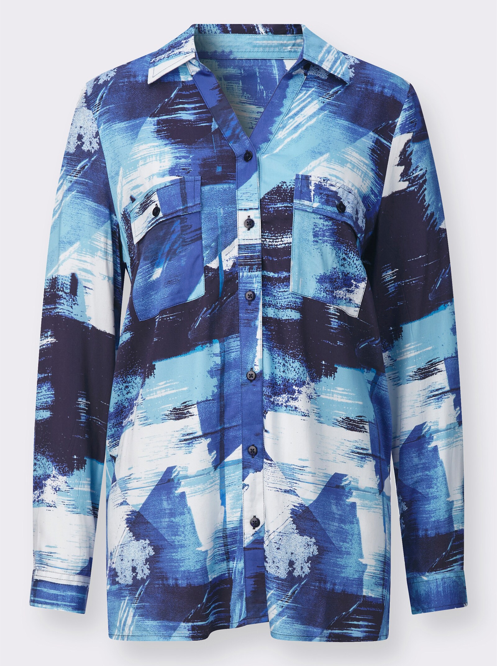 Longbluse - royalblau-marine-bedruckt