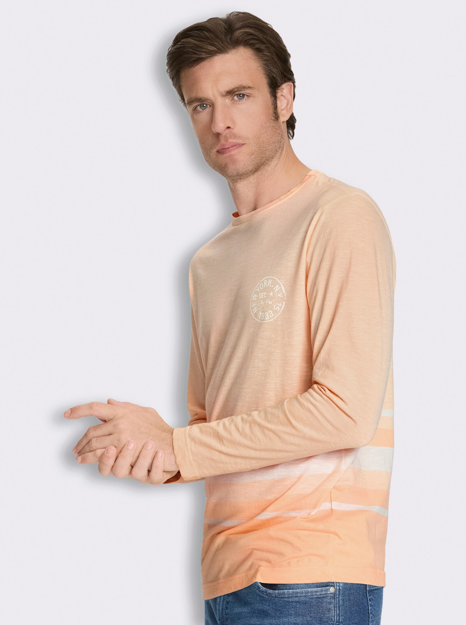 Langarmshirt in leicht strukturierter Jersey-Qualität - apricot