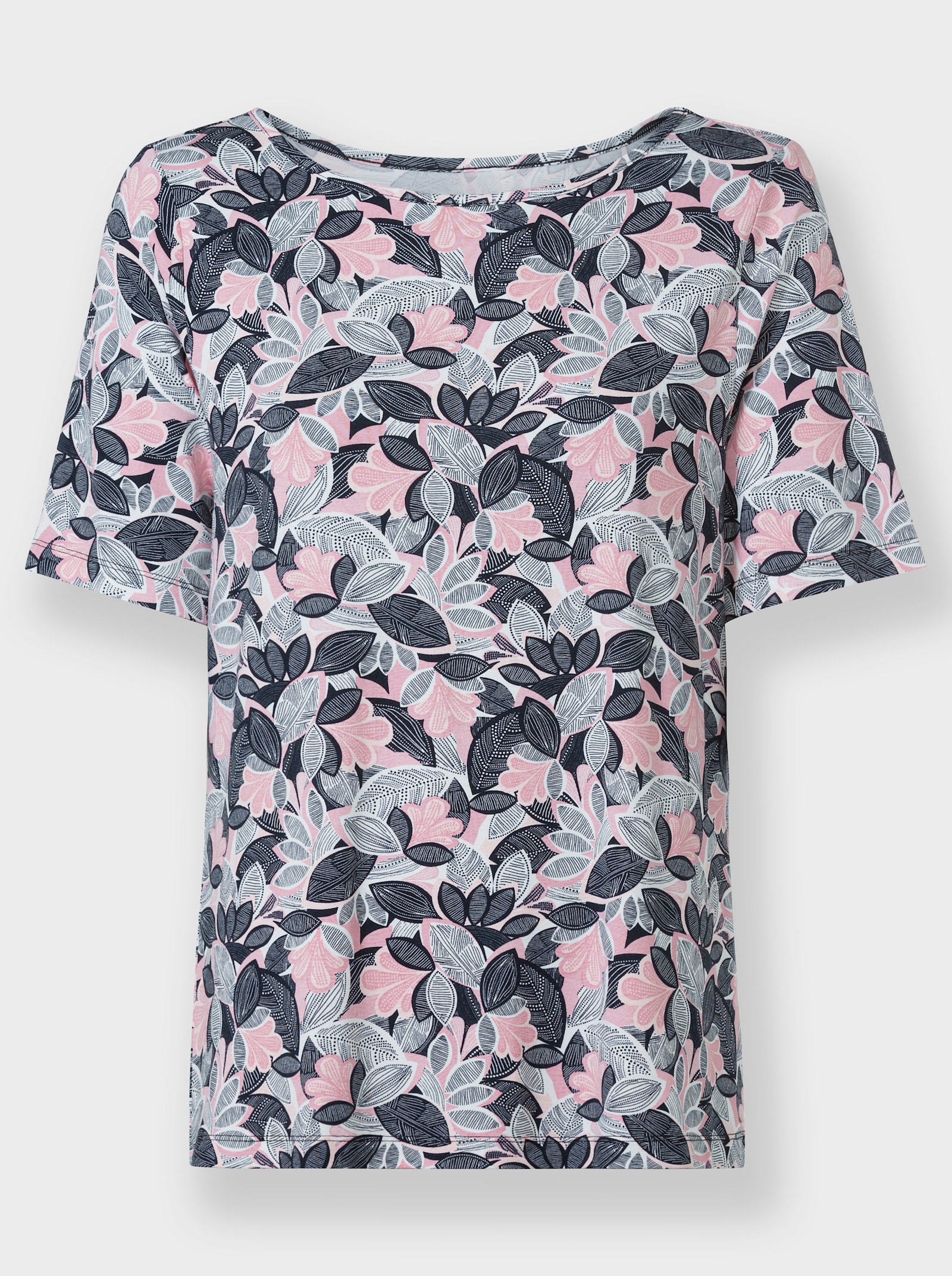 T-shirt imprimé avec encolure en U passepoilée - hortensia-rose clair imprimé