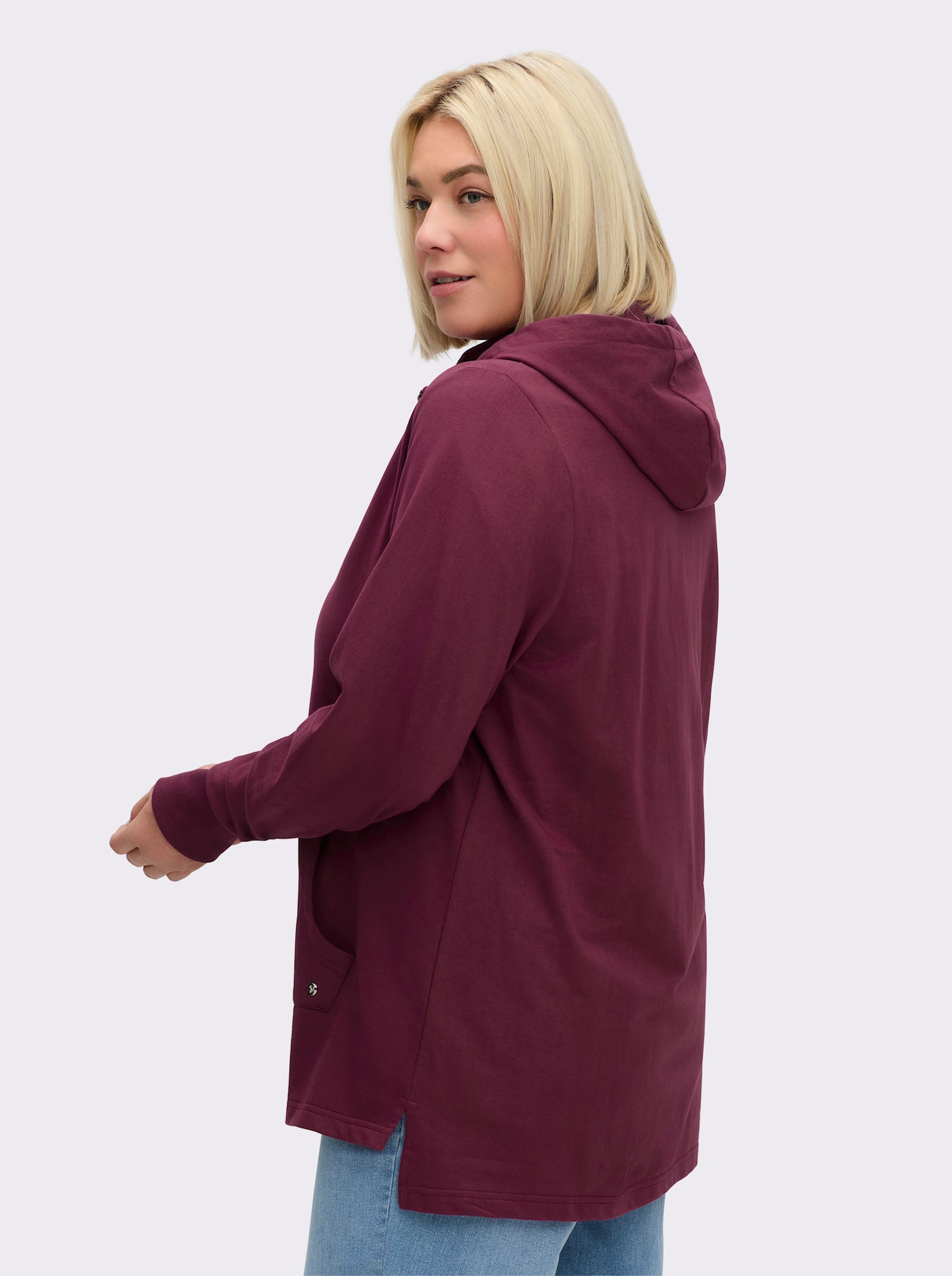 sheego Sweatjacke mit abknöpfbarer Kapuze - bordeaux