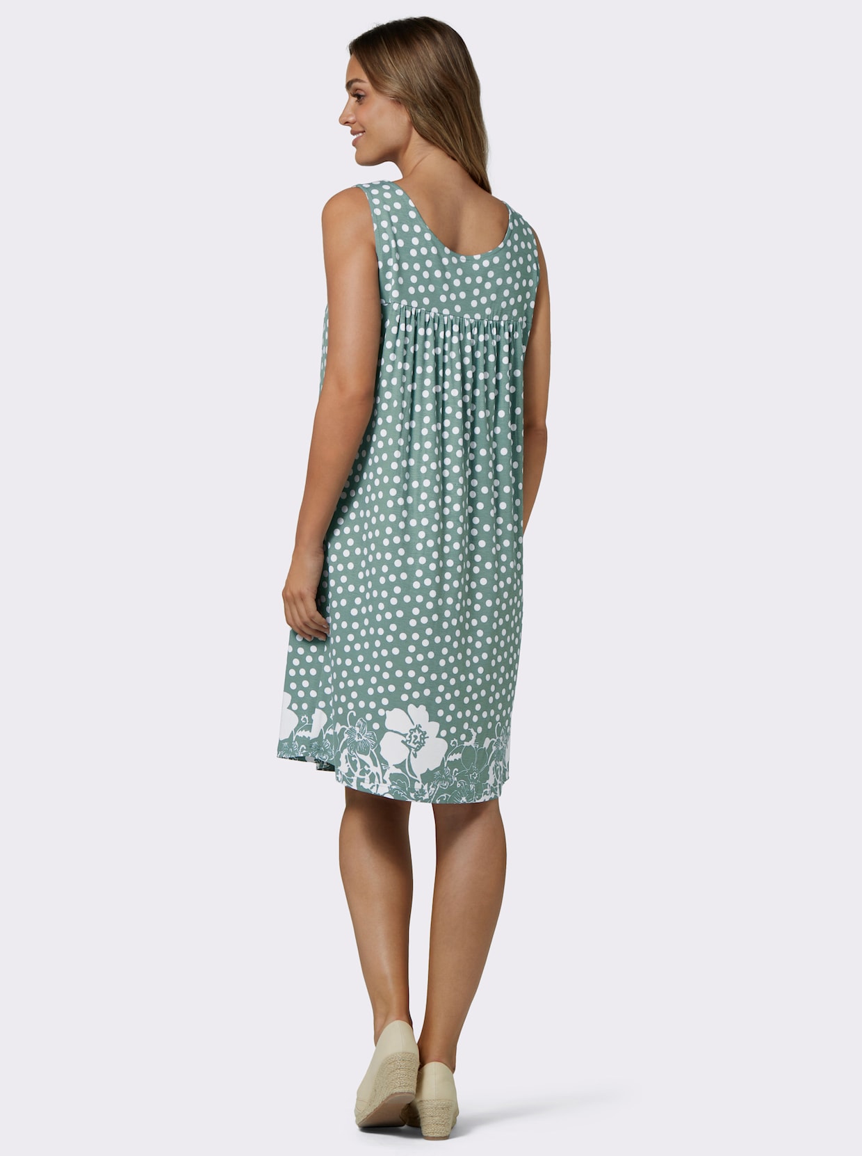 Jerseykleid - jade-weiß-bedruckt