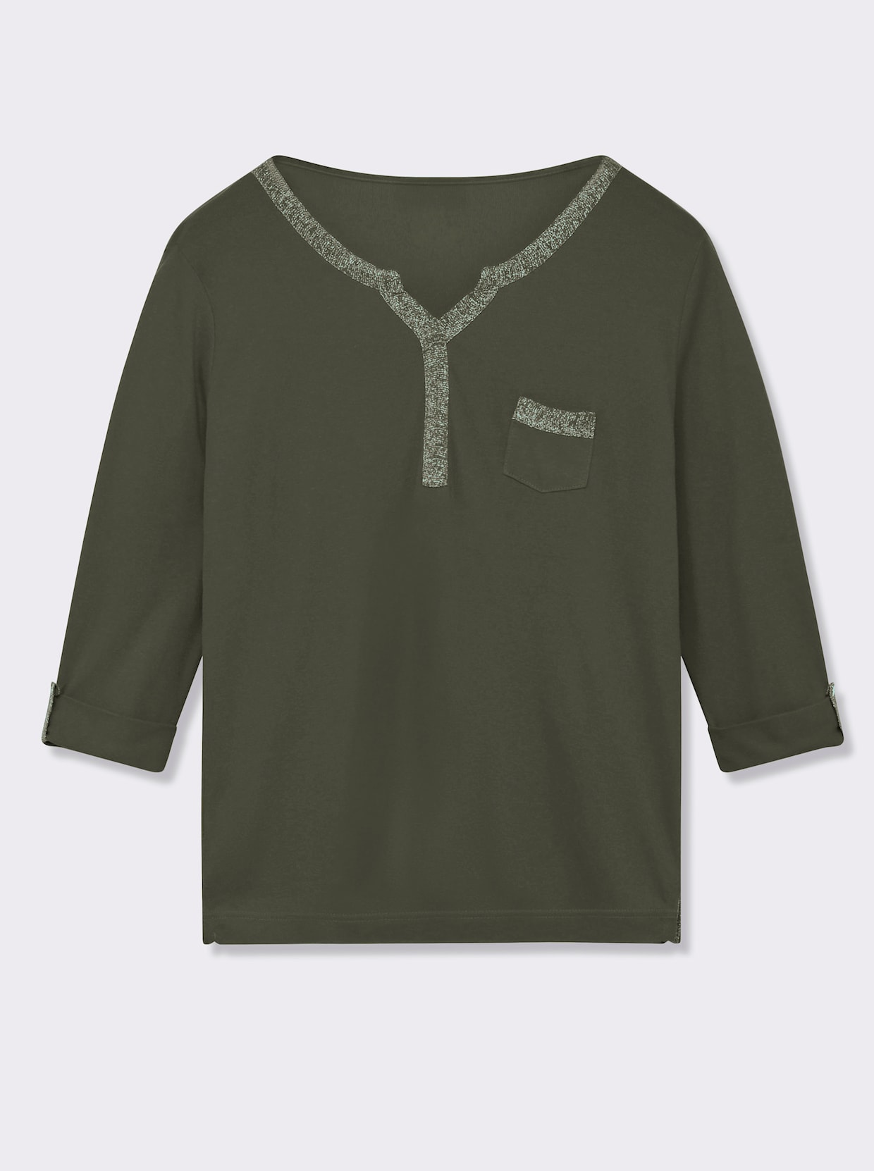 3/4-Arm-Shirt mit Glitzer-Details - khaki