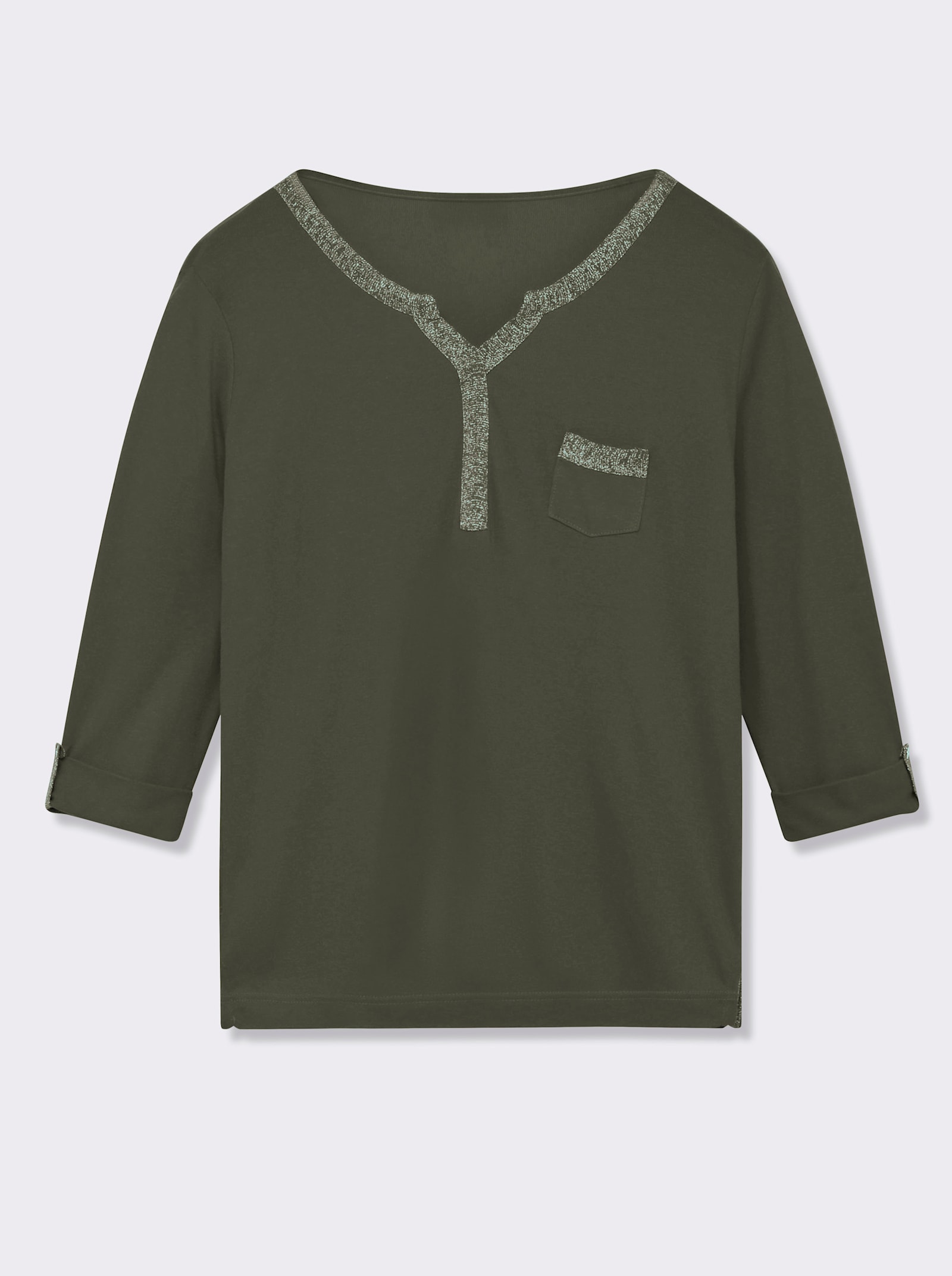 3/4-Arm-Shirt mit Glitzer-Details - khaki