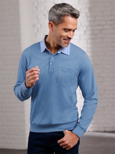 Langarm-Poloshirt - mittelblau