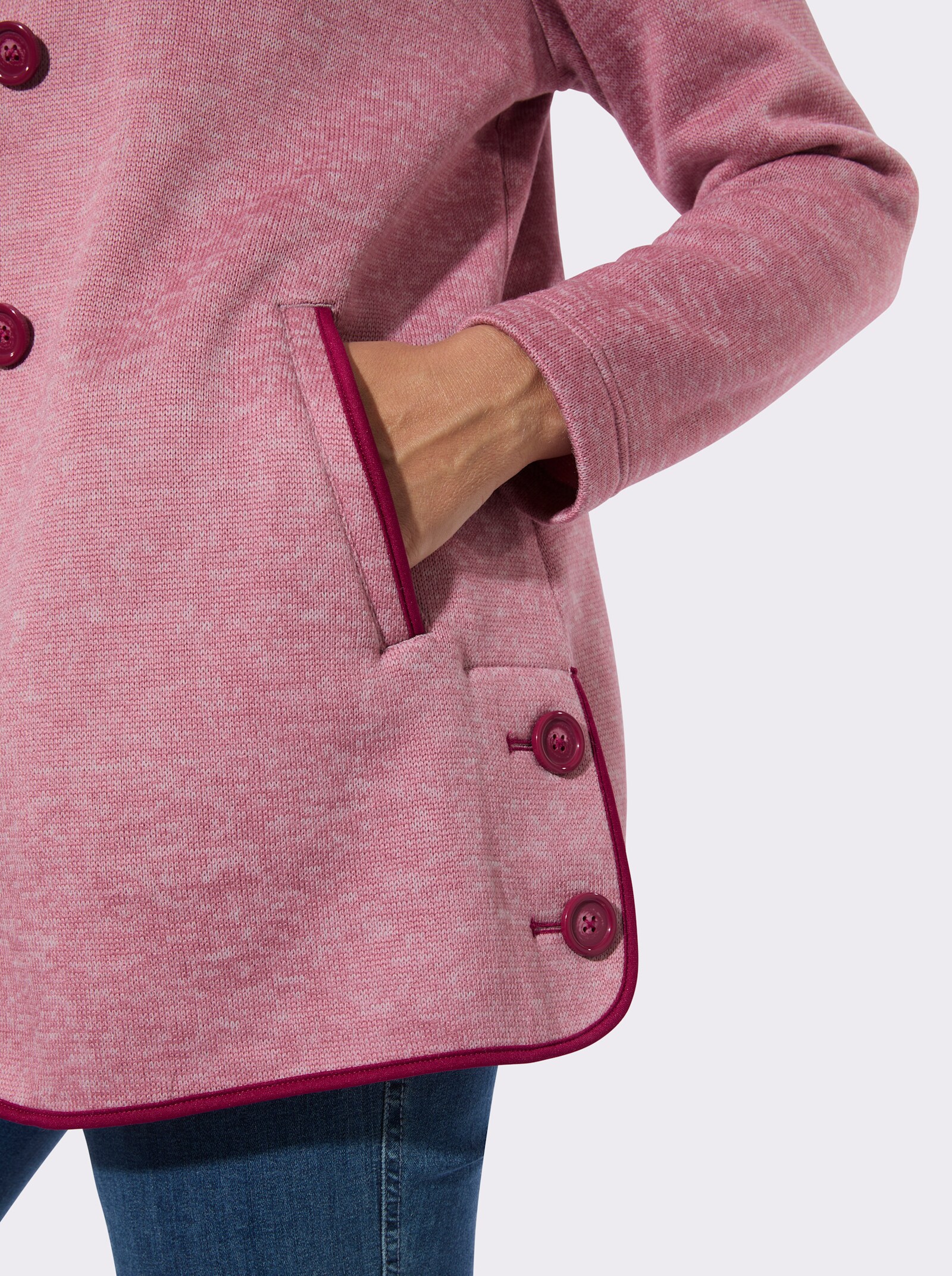 Fleecejacke mit hohen Seitenschlitzen - altrosa-meliert