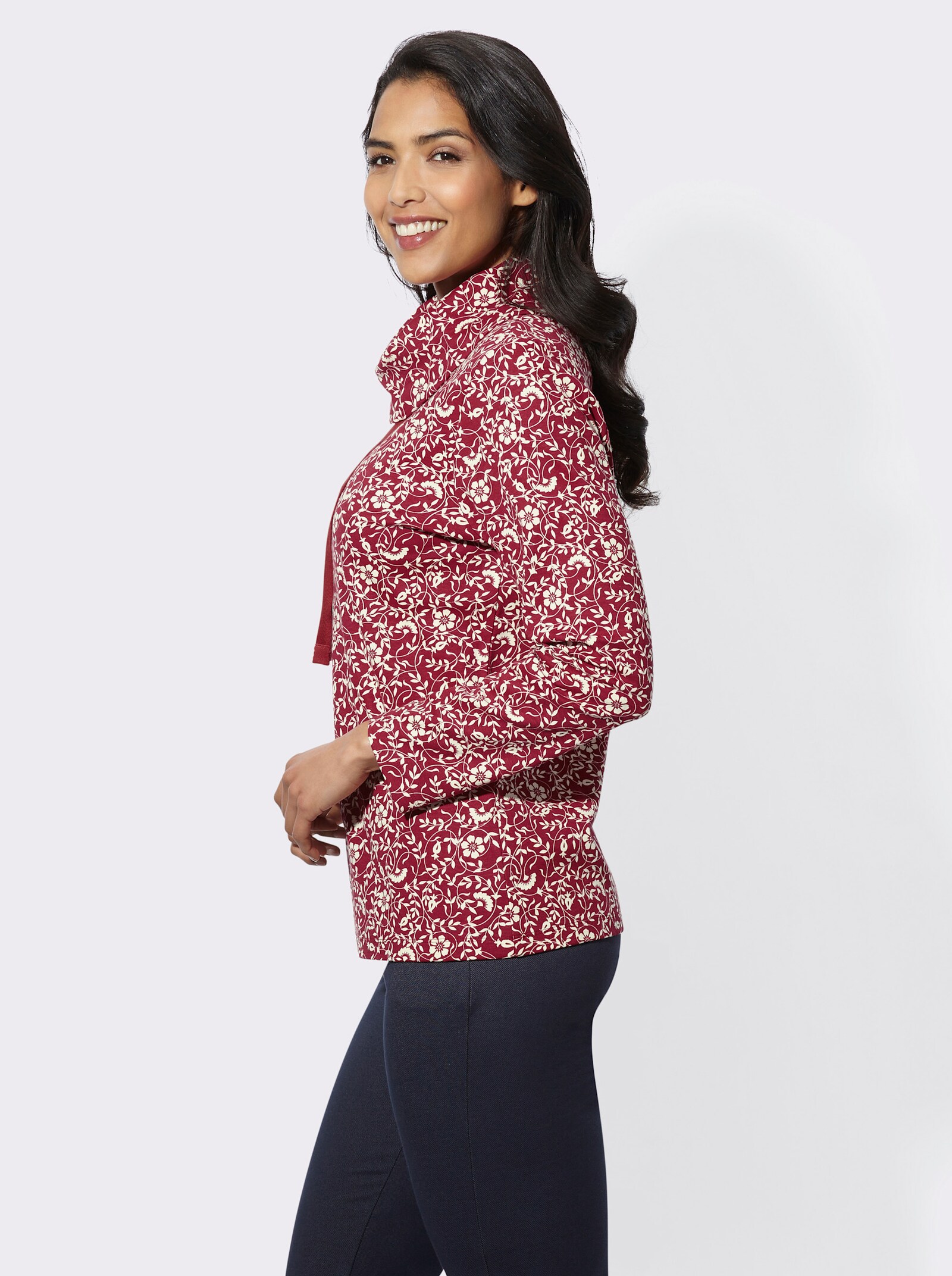 Sweatshirt mit weitem Rollkragen - kirsche-champagner-bedruckt