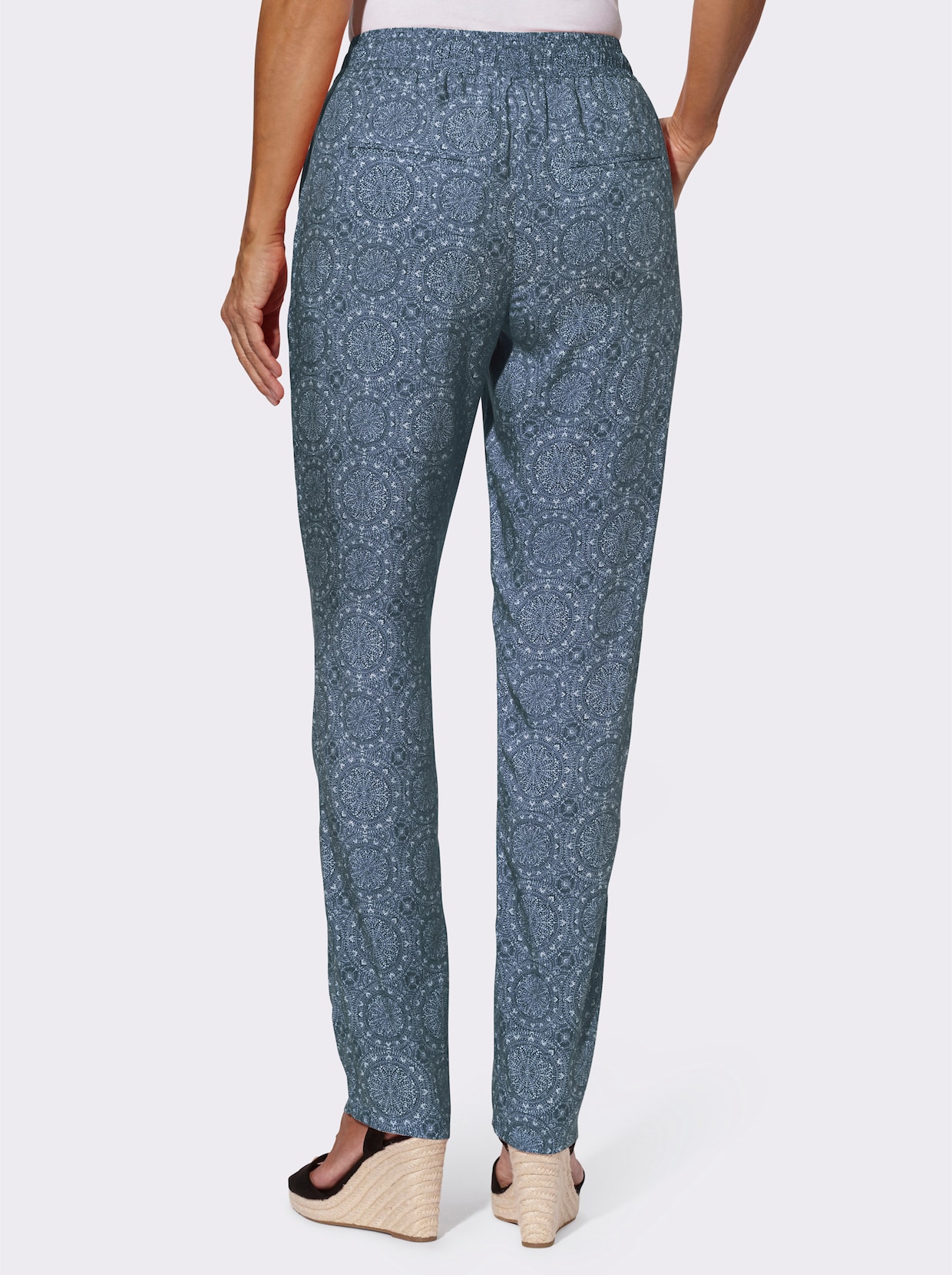 comfortbroek - donkerblauw/champagne bedrukt