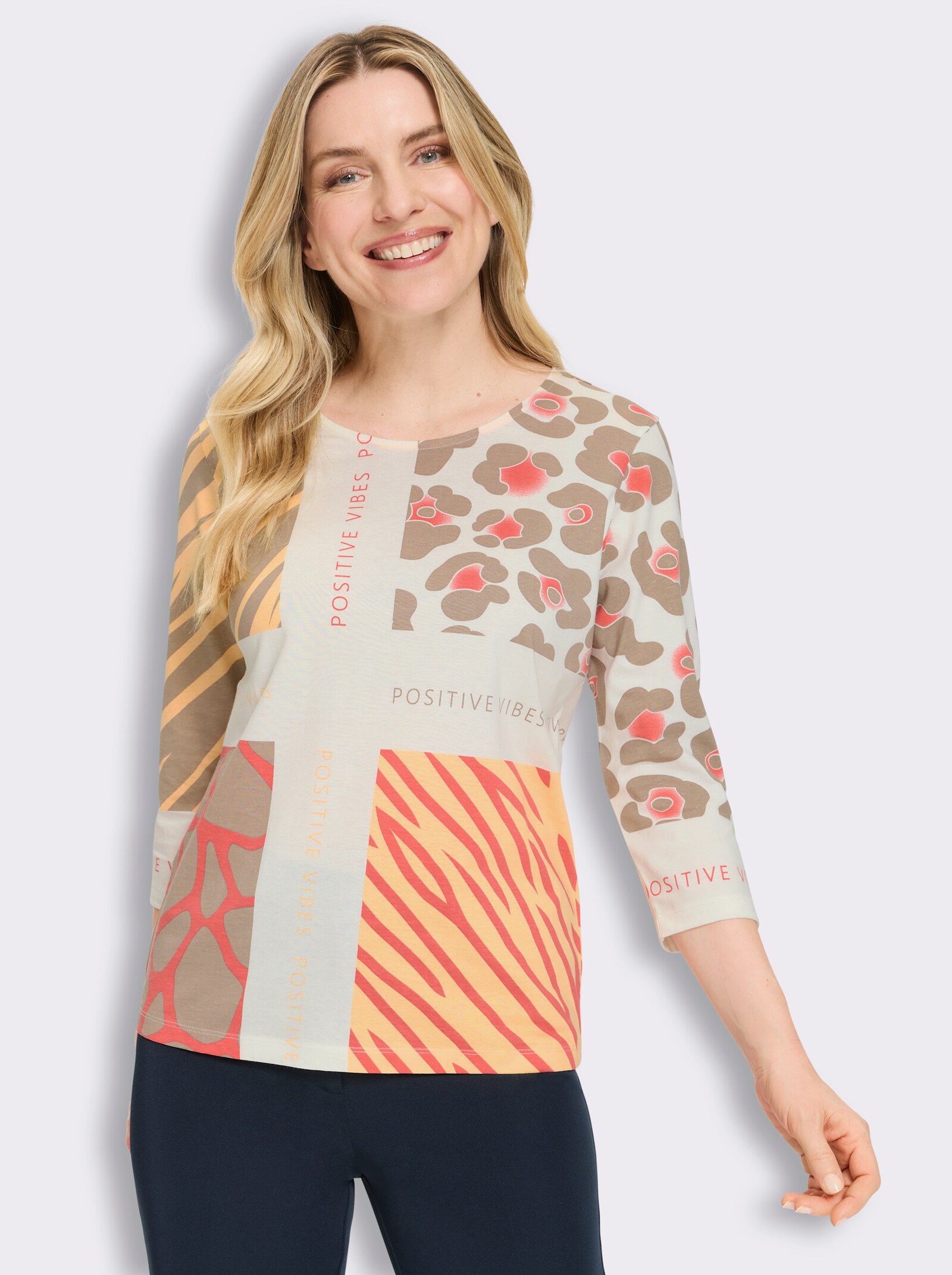 3/4-Arm-Shirt mit Patch-Print - taupe-hummer-bedruckt