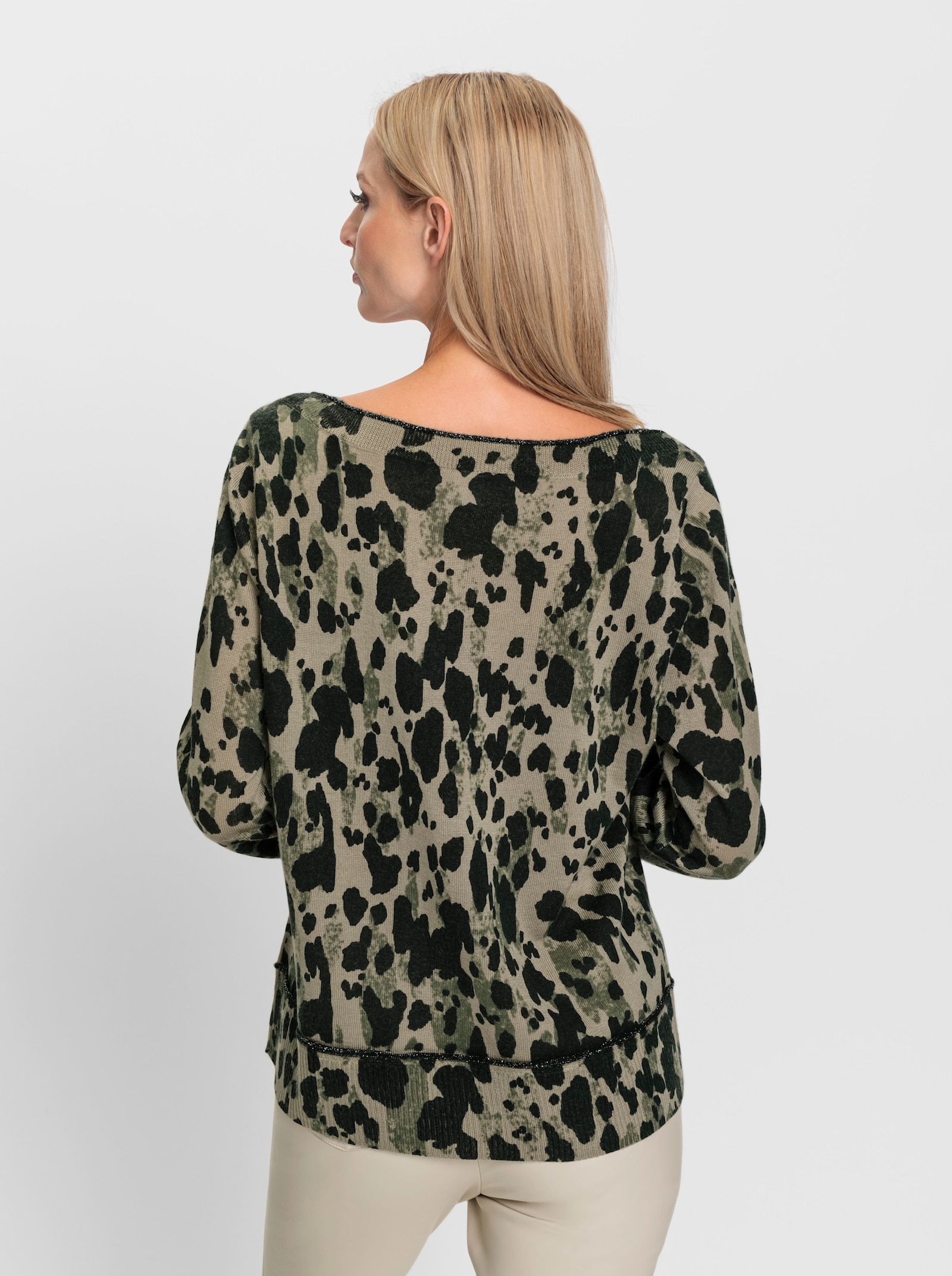 heine Langarm-Pullover im Leo-Look - schlamm-schwarz-bedruckt