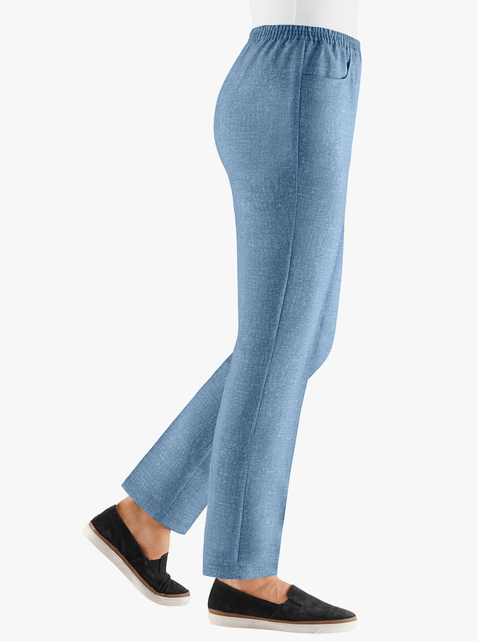 Comfortbroek in jeanslook - blauw gemêleerd + marine gemêleerd