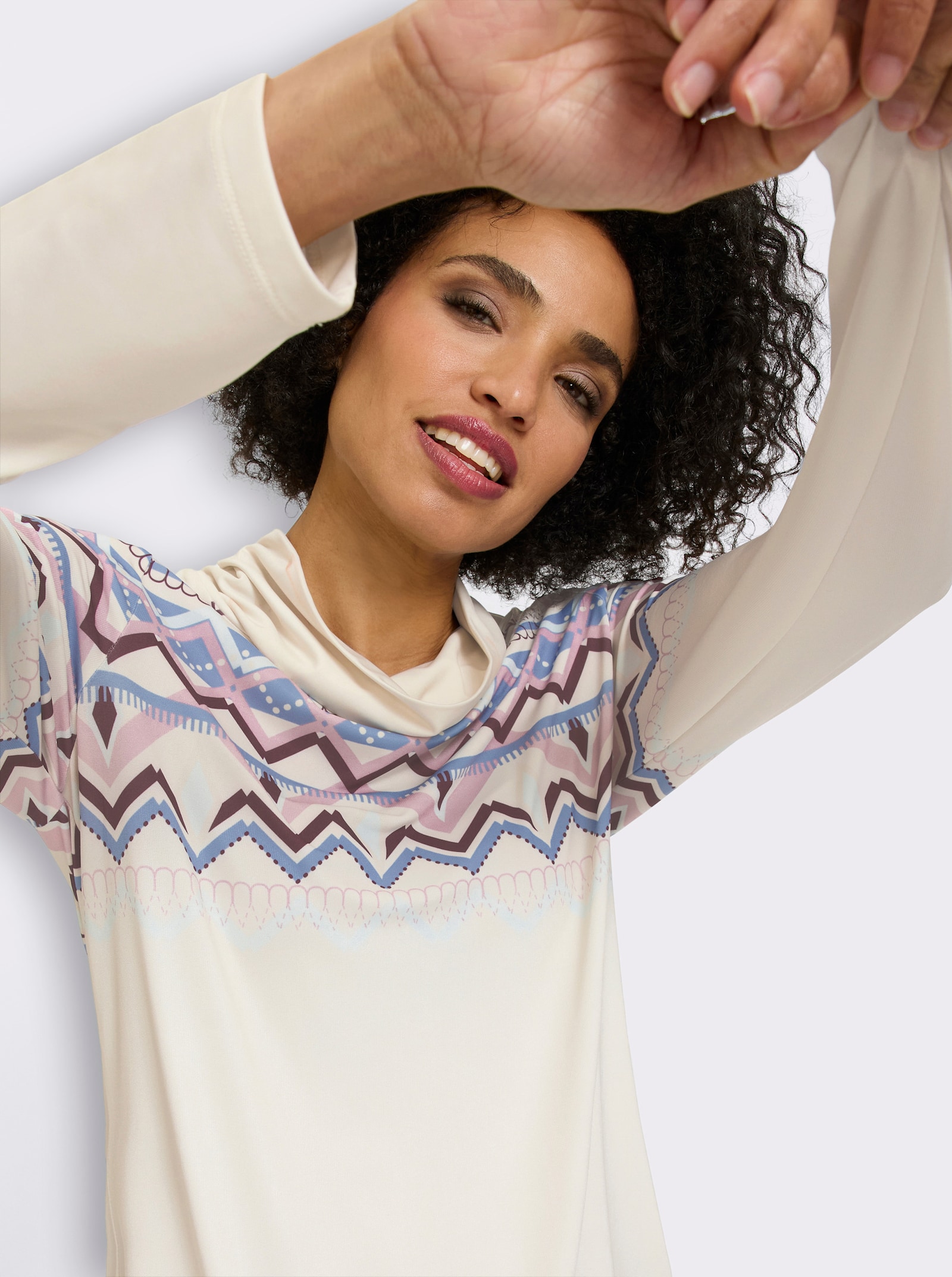 heine Rollkragenshirt mit Norweger-Muster - champagner-bleu-bedruckt