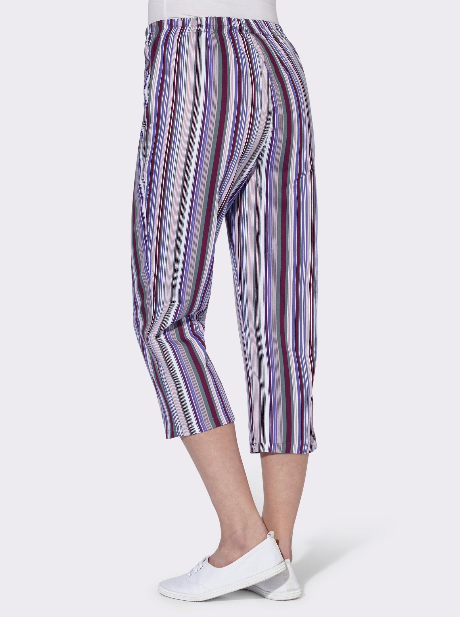 Capribroek van puur katoen - bessenrood gestreept