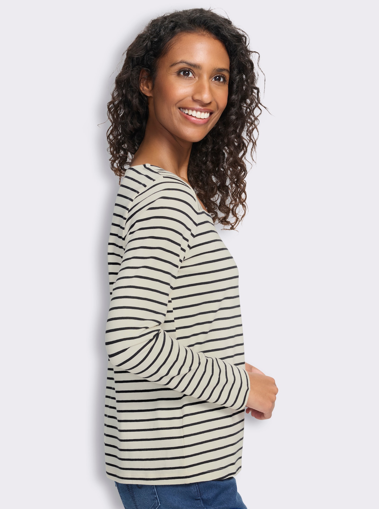 heine Ringelshirt mit Karree-Ausschnitt - champagner-schwarz-geringelt