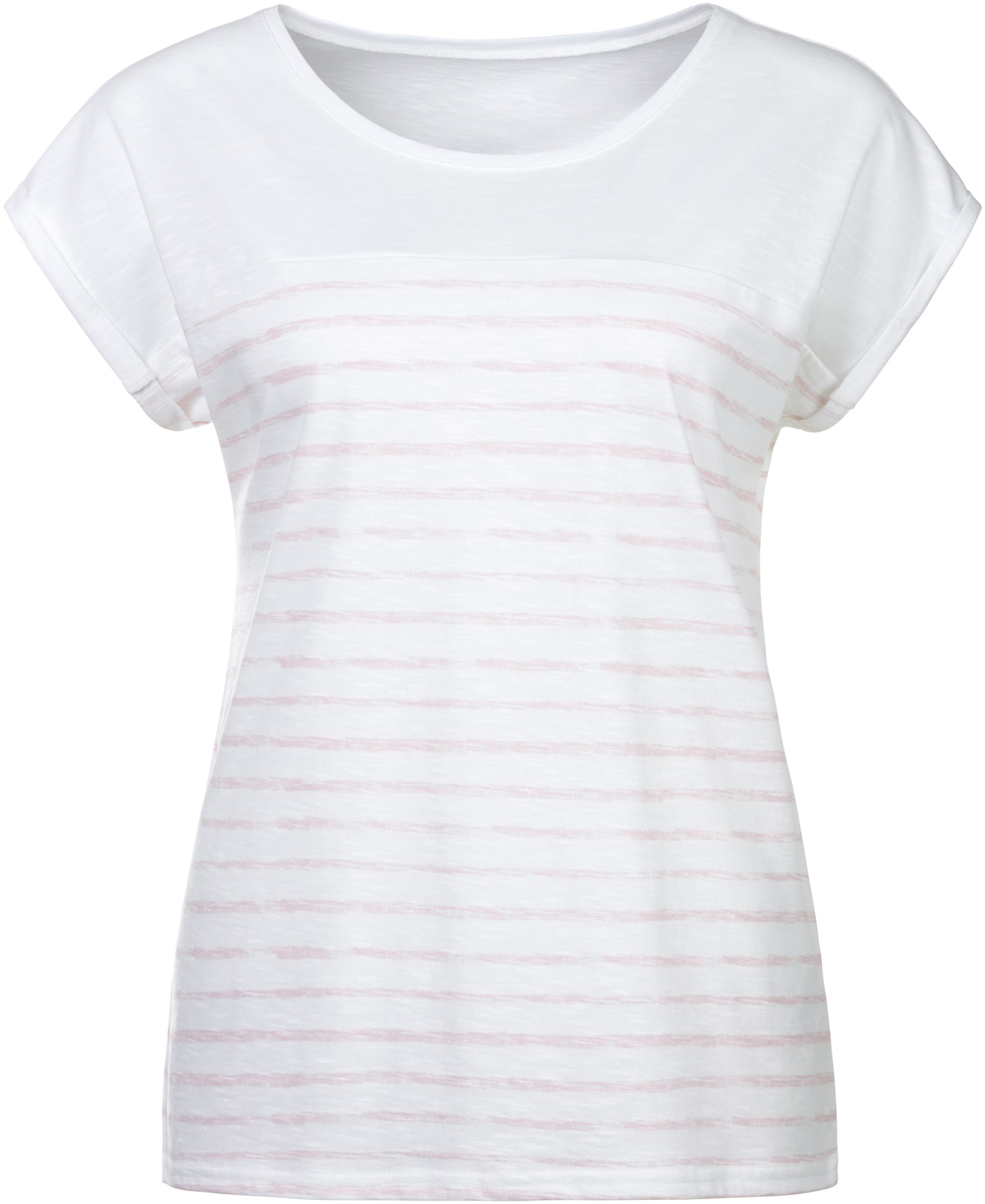mit Geradem günstig Kaufen-T-Shirt in weiß-rosé von Beachtime. T-Shirt in weiß-rosé von Beachtime <![CDATA[Tolles, gestreiftes T-Shirt mit geradem Saum von Beachtime. Angeschnittene Ärmel mit umgeschlagenem Saum. Perfekt kombinierbar mit Denim und Co. Aus weich