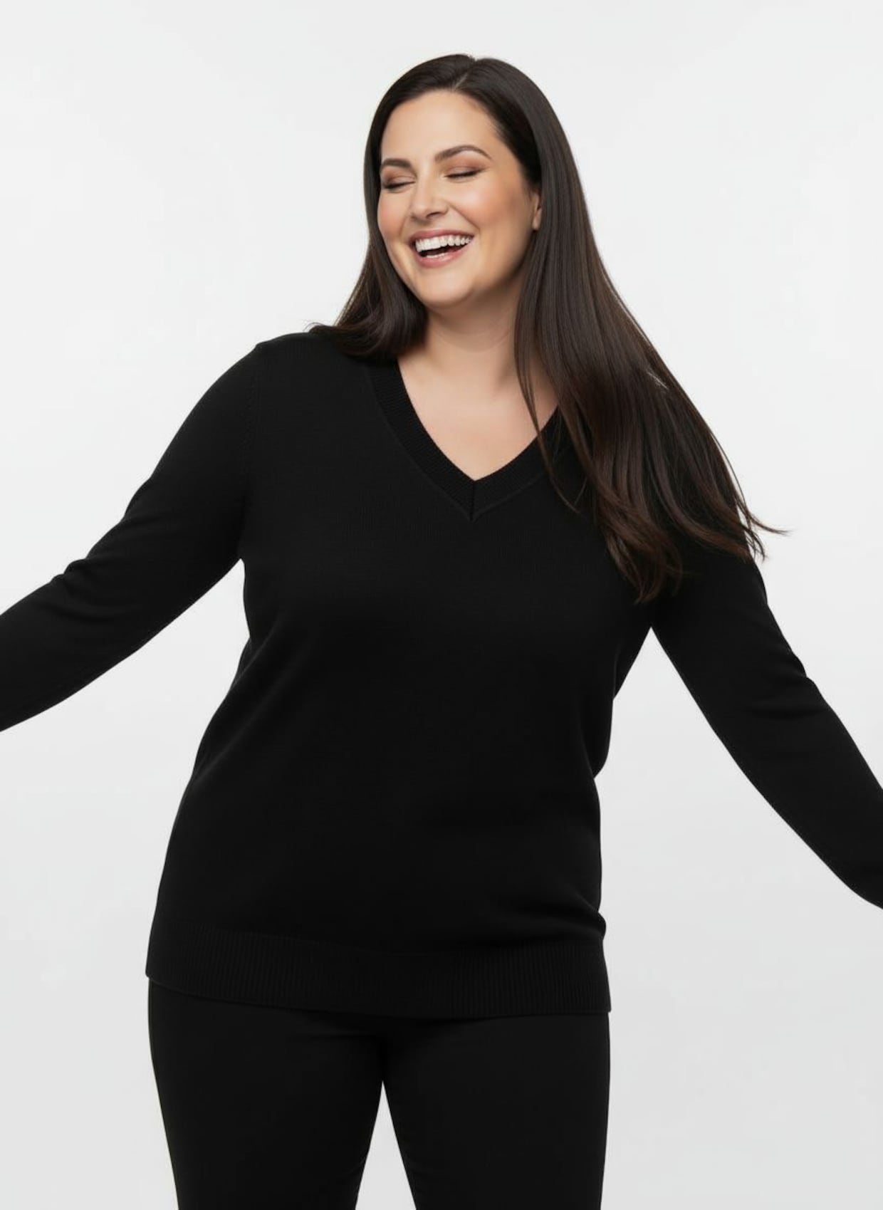 V-Ausschnitt-Pullover aus Feinstrick - schwarz