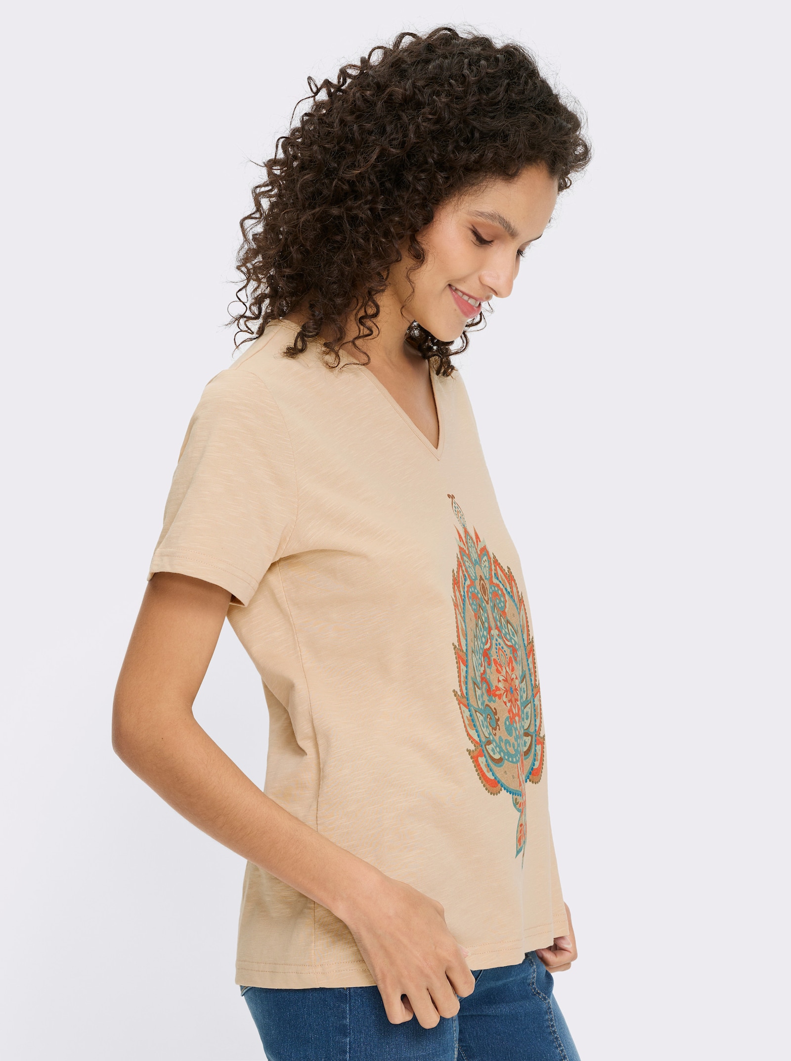 heine Print-Shirt aus Flammgarn - sand