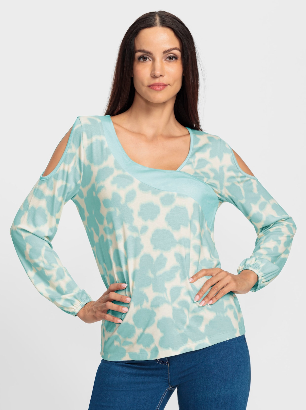 heine Print-Shirt - mint-champagner-bedruckt