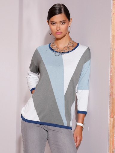 Jacquard-Pullover - hellblau-ecru-gemustert