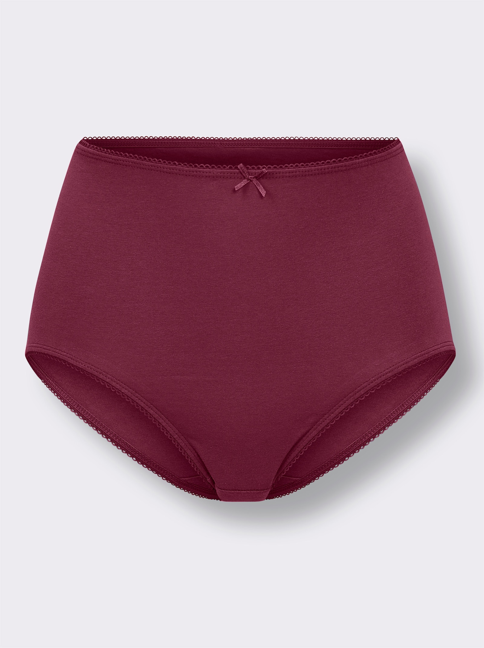 wäschepur Taillenslip mit Mäusezähnchen-Spitze - 2x rauchblau-bedruckt + 1x rauchblau + 1x bordeaux