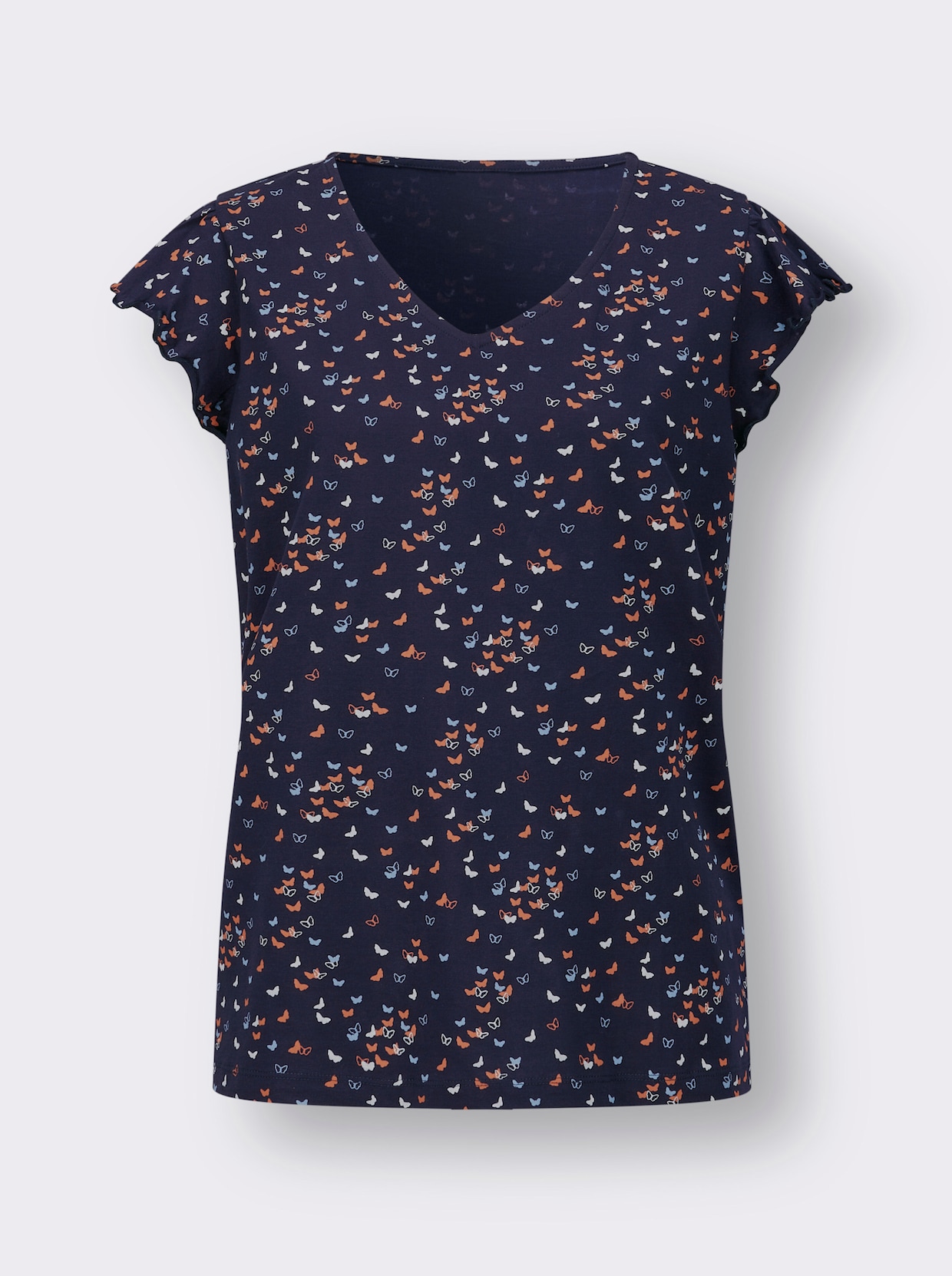 Shirt met V-hals - marine/bleu geprint