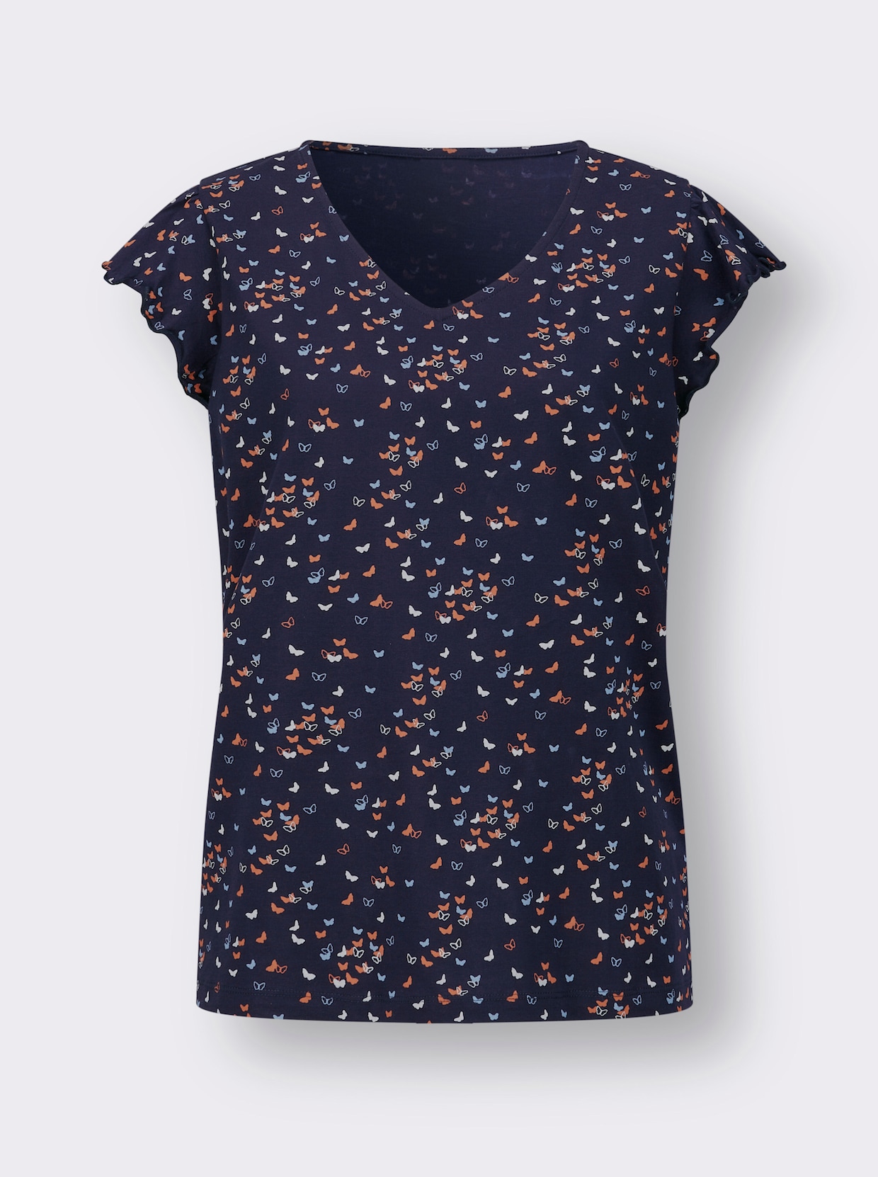 Shirt met v-hals - marine/bleu geprint