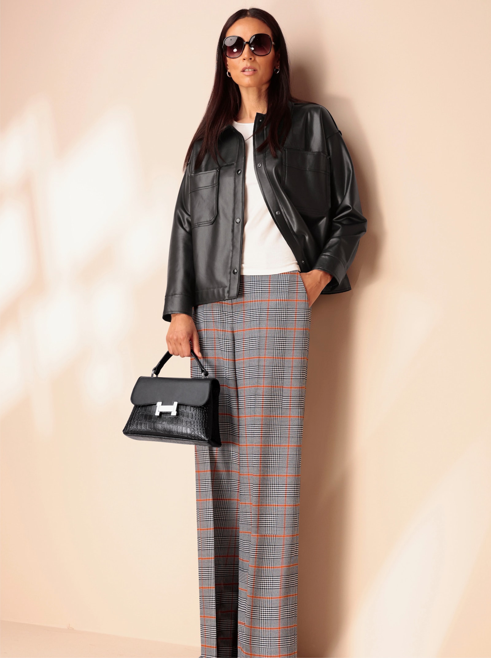 heine Stoffhose mit weitem Bein - schwarz-rostrot-kariert