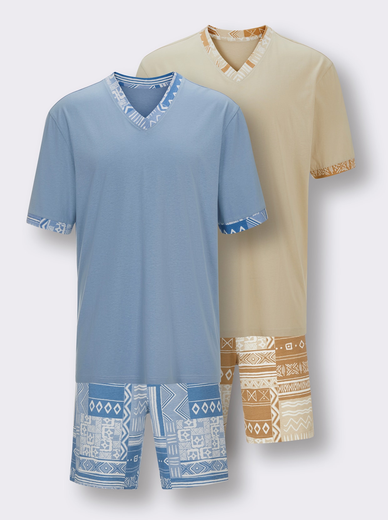 wäschepur men Shorty's - ecru/zand bedrukt + ecru/bleu bedrukt