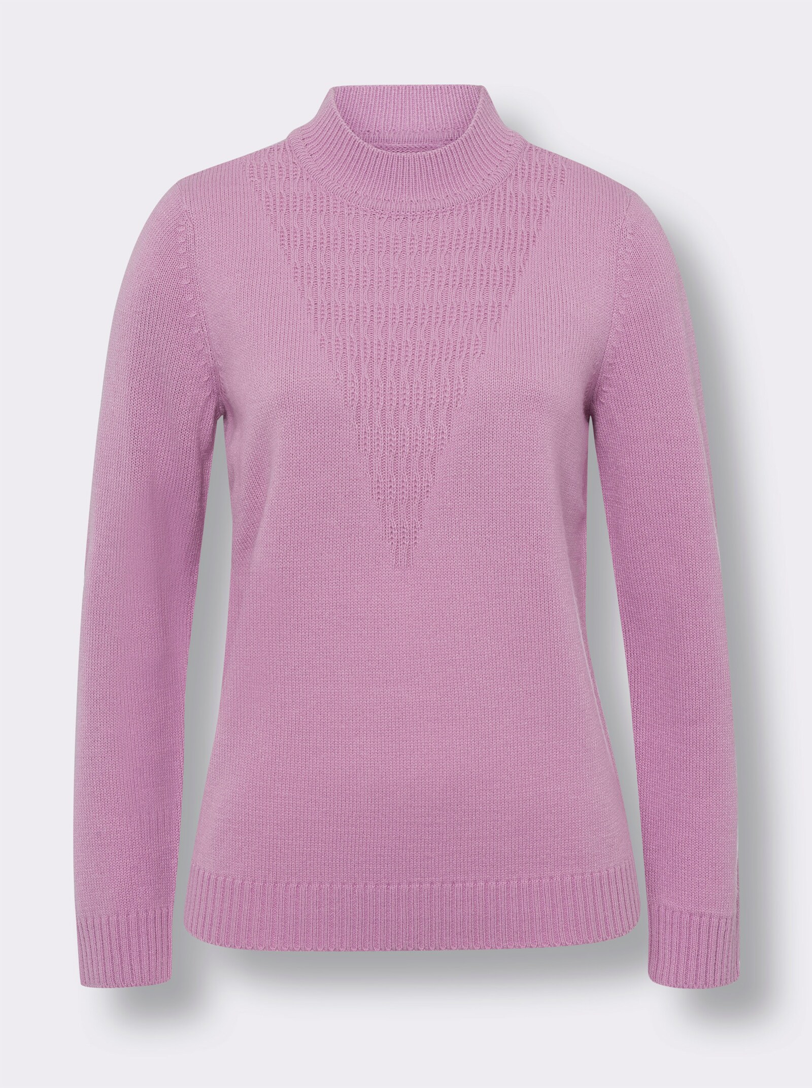Pullover met opstaande kraag en V-vormig breipatroon - orchidee