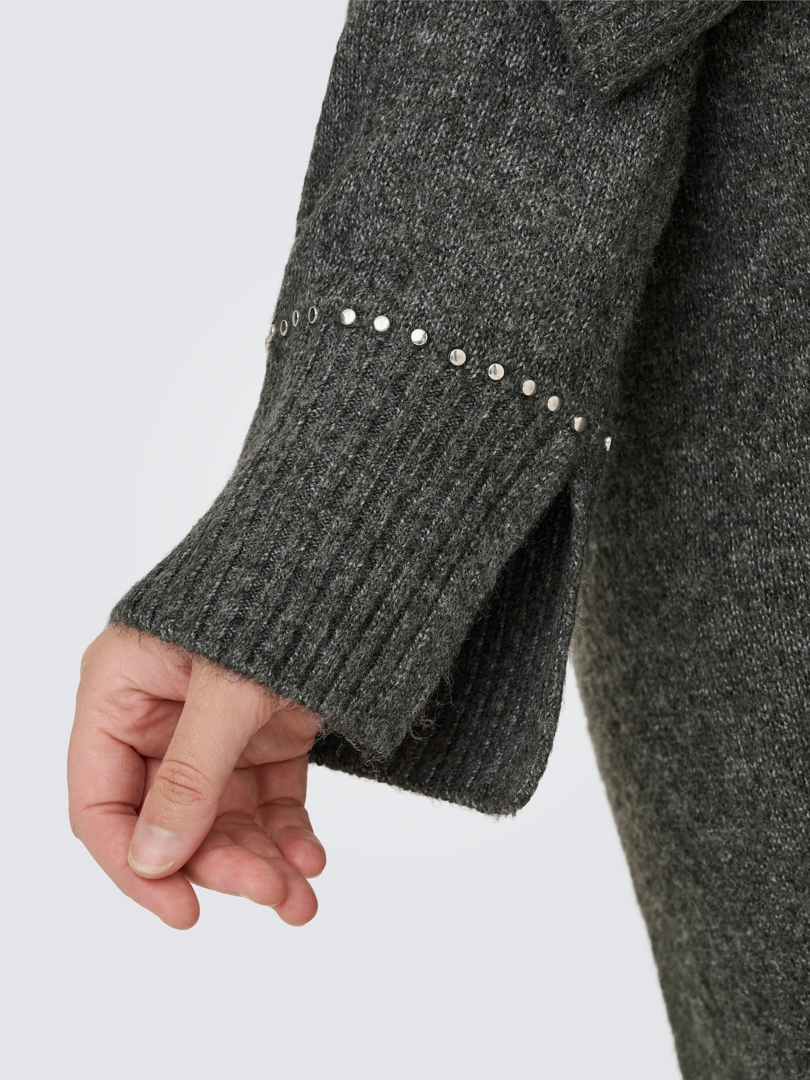 ONLY CARMAKOMA Strickkleid - medium grey melange detail:silver studs