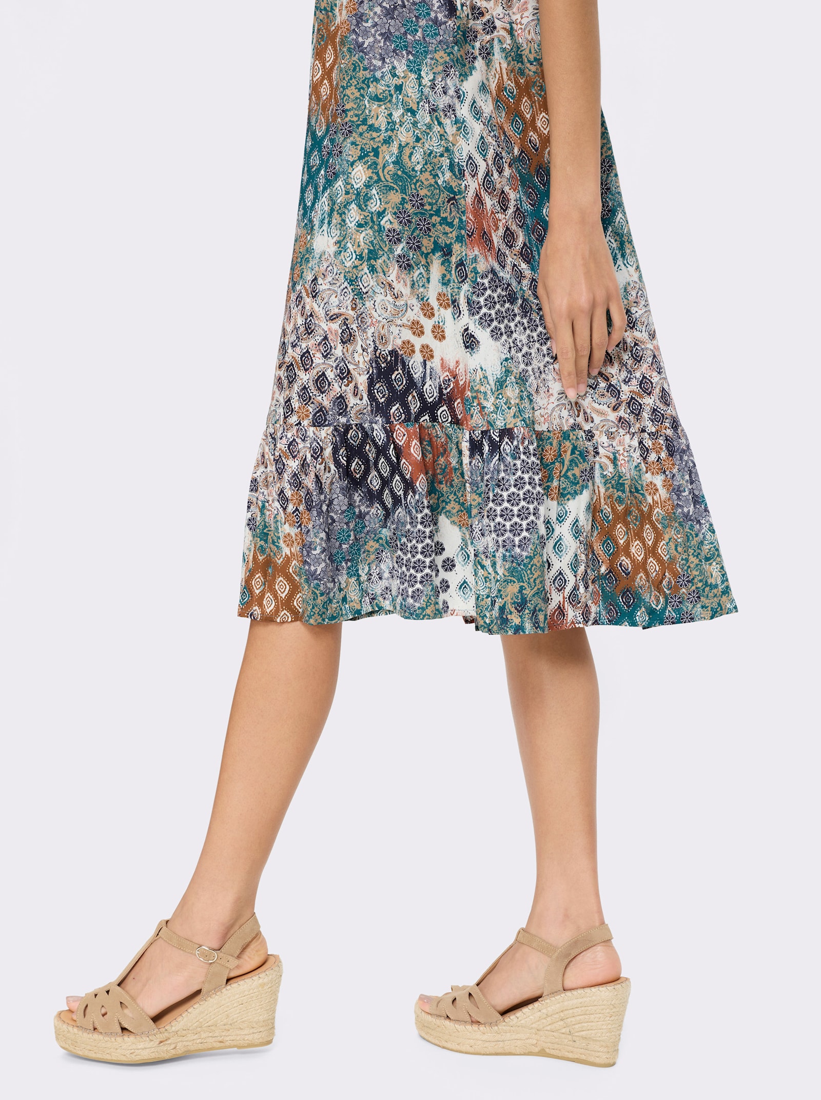 heine Druckkleid mit Spitze - aquapetrol-sand-bedruckt