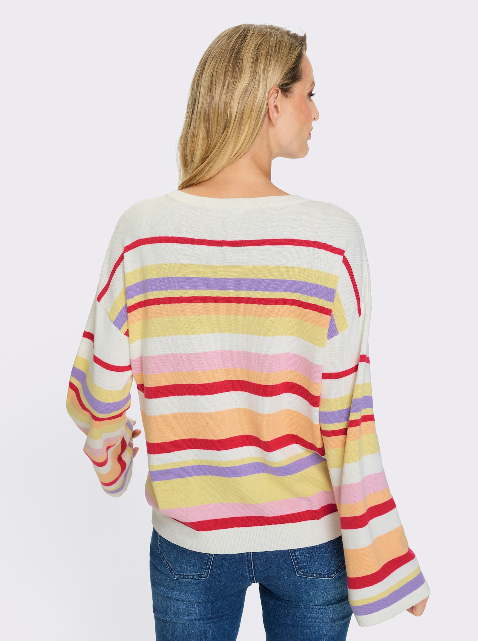 heine Streifenpullover mit Trompetenärmel - ecru-zitrone-geringelt