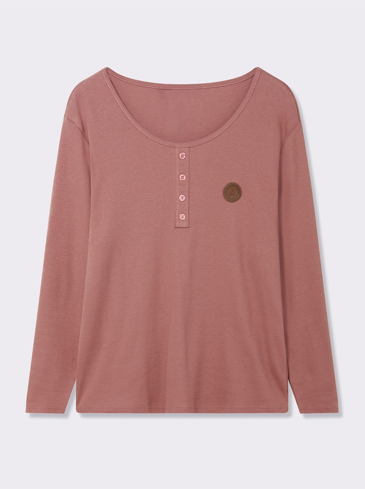 Langarmshirt mit Zierknopfleiste - rosenholz
