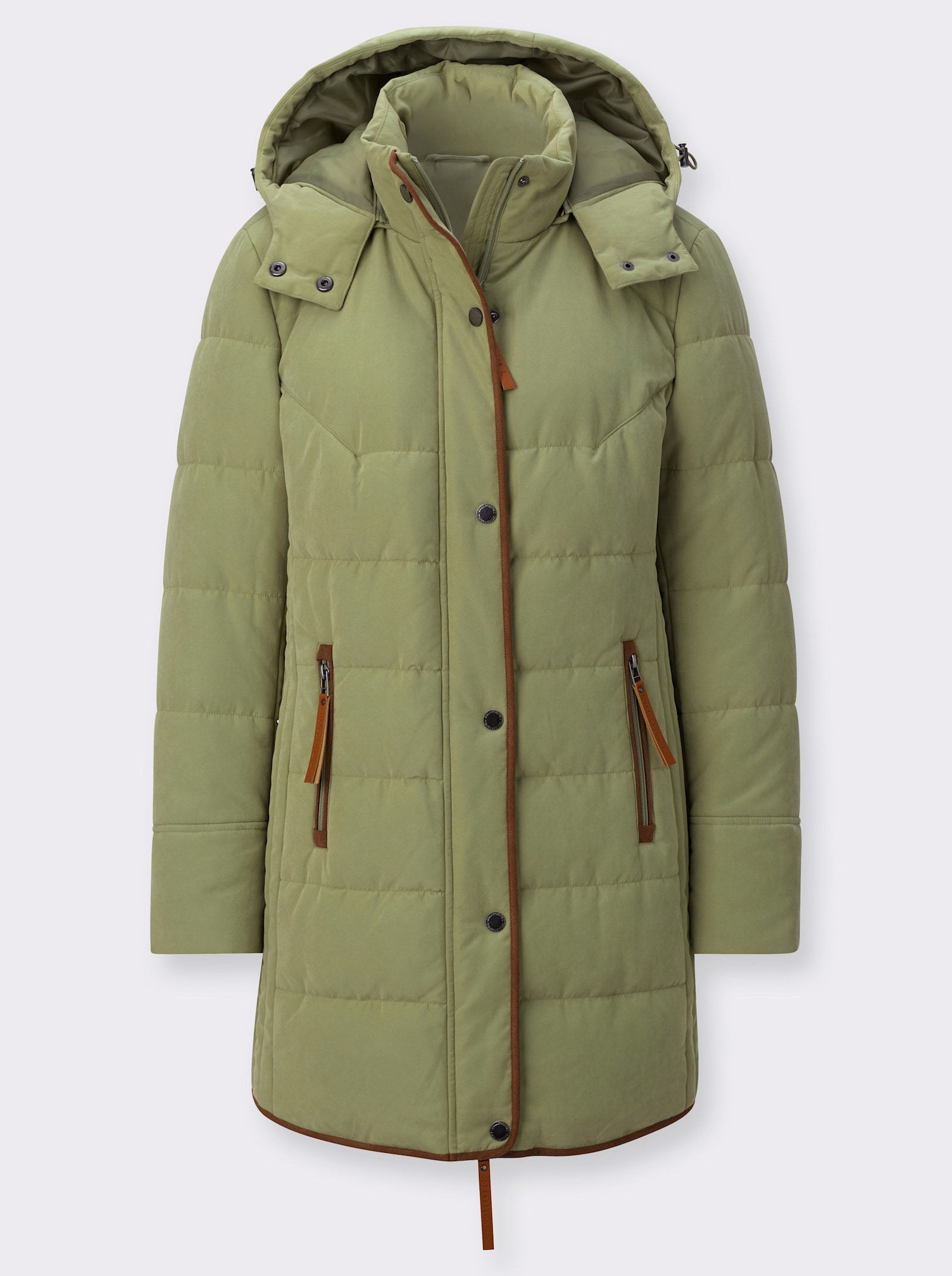 Longjacke mit Stehkragen und Kapuze - schilf