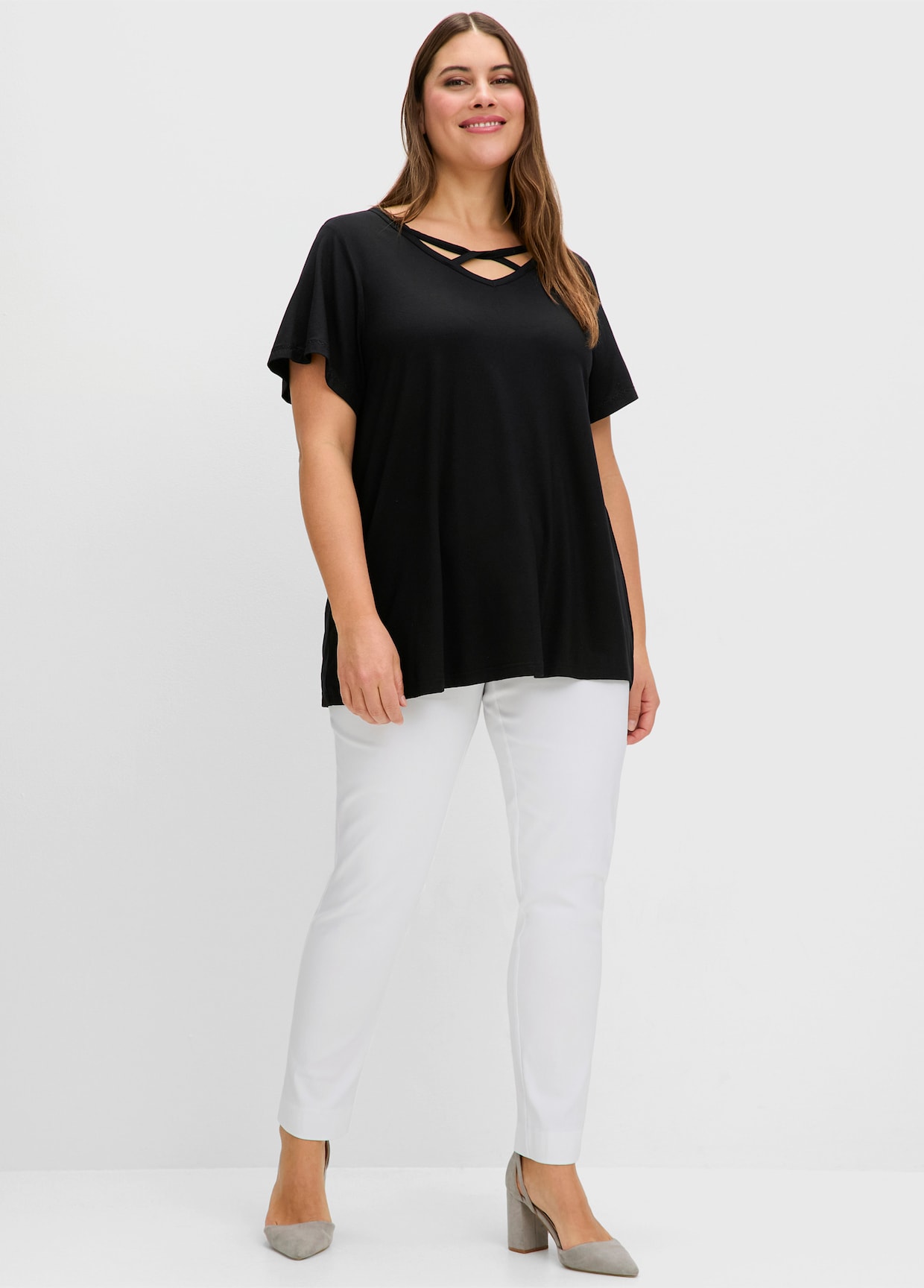 sheego Fledermausshirt - schwarz