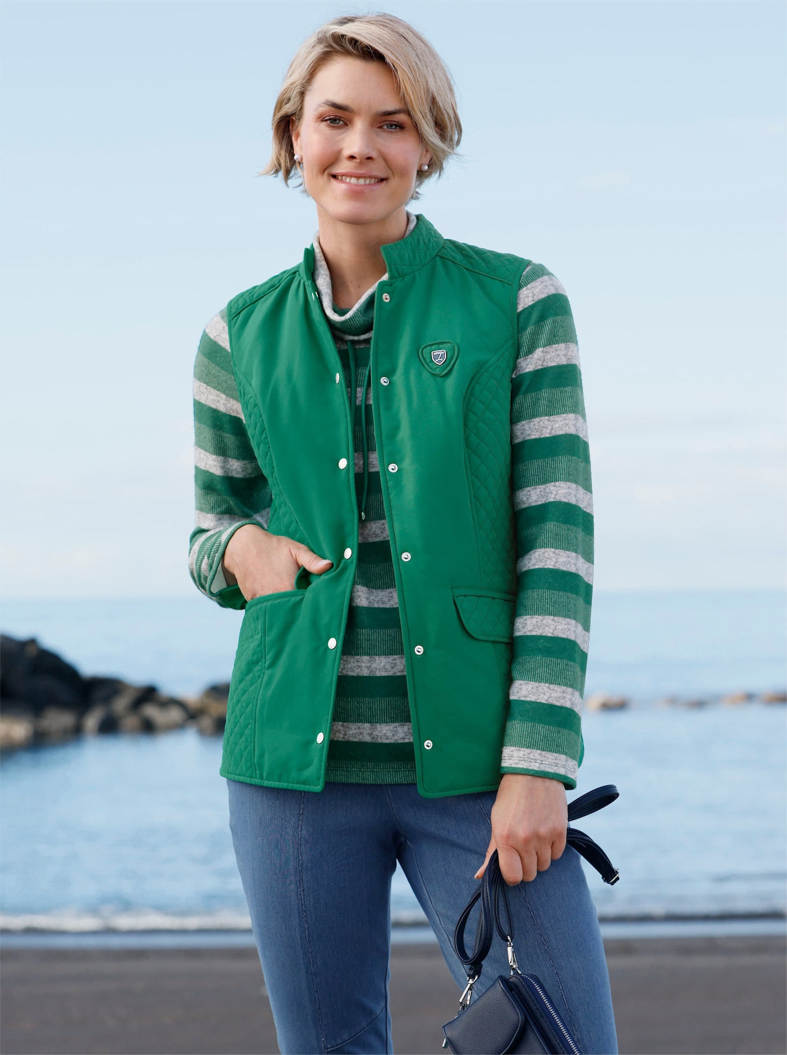 Shirt met streepjespatroon - groen/lichtgrijs gestreept