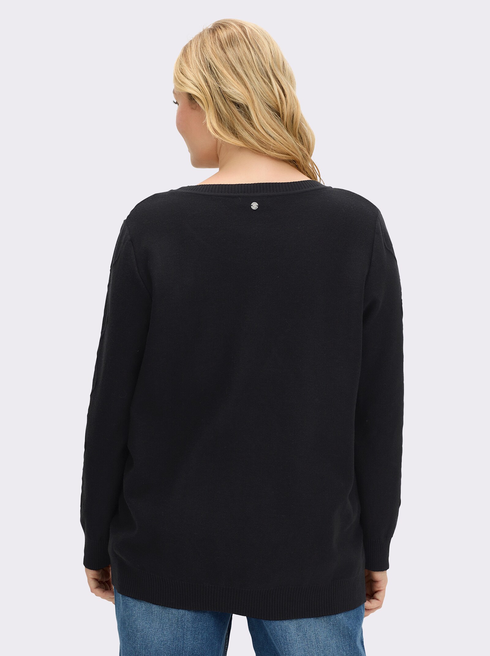 sheego Pullover mit Rautenmuster und Glitzersteinchen - schwarz