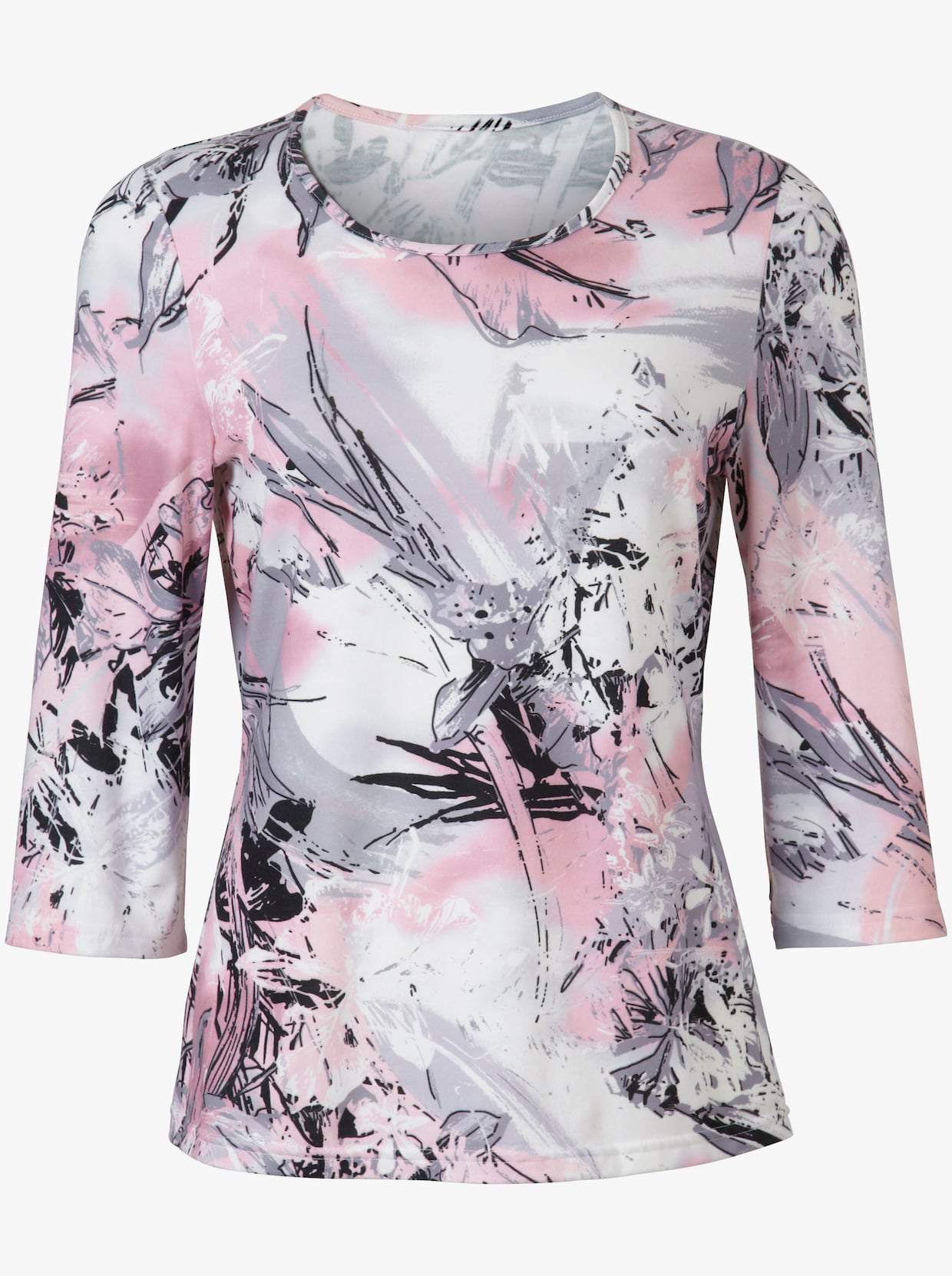 3/4-Arm-Shirt - rosé-grau-bedruckt